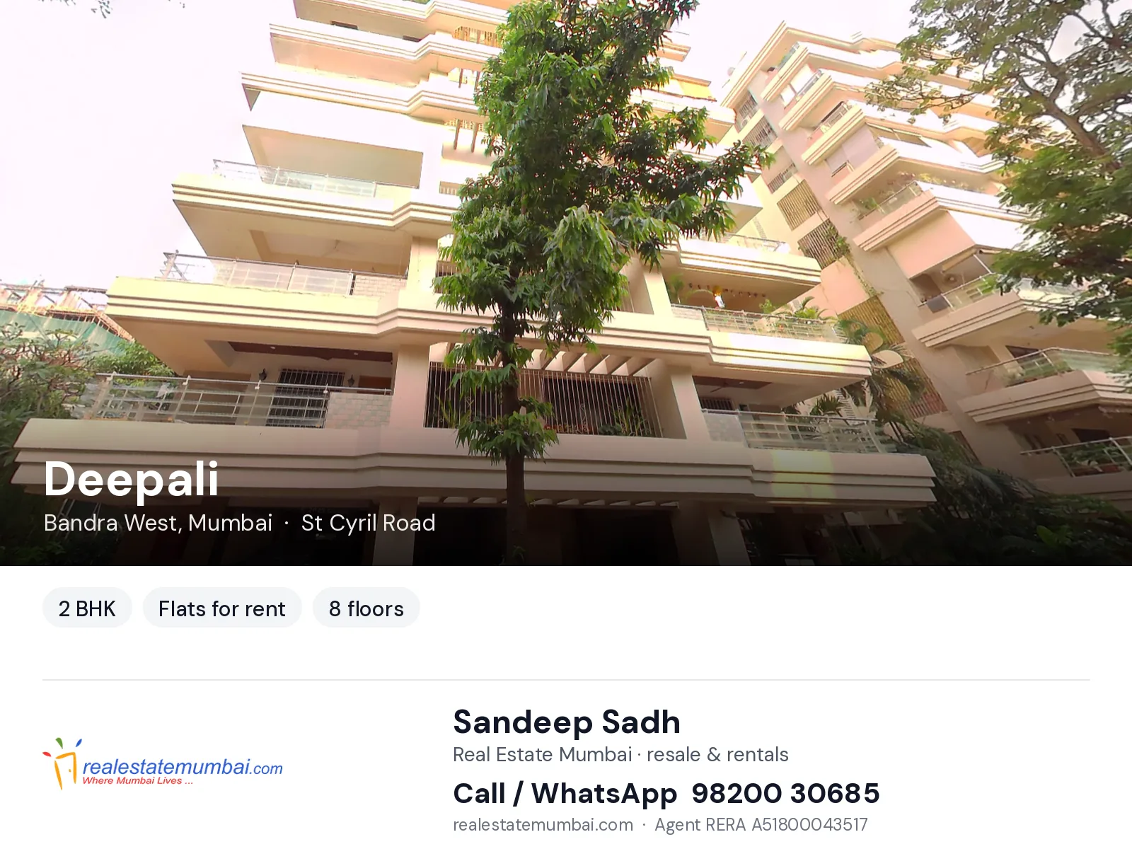 Deepali, Bandra West, Mumbai — 2 BHK flats for rent | Real Estate Mumbai, Sandeep Sadh 98200 30685
