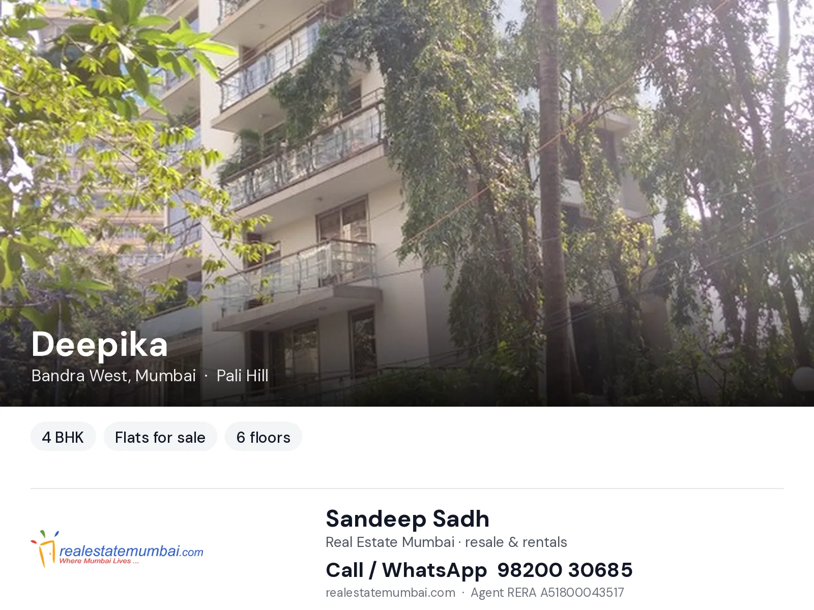 Deepika, Bandra West, Mumbai — 4 BHK flats for sale | Real Estate Mumbai, Sandeep Sadh 98200 30685