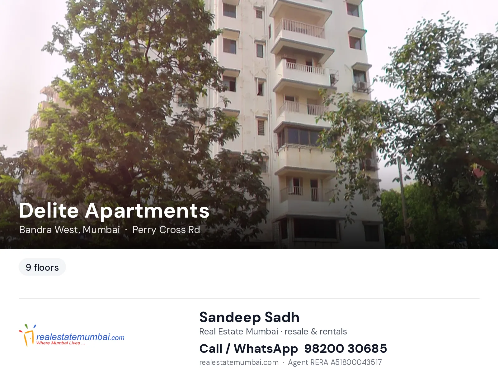 Delite Apartments, Bandra West, Mumbai — flats | Real Estate Mumbai, Sandeep Sadh 98200 30685
