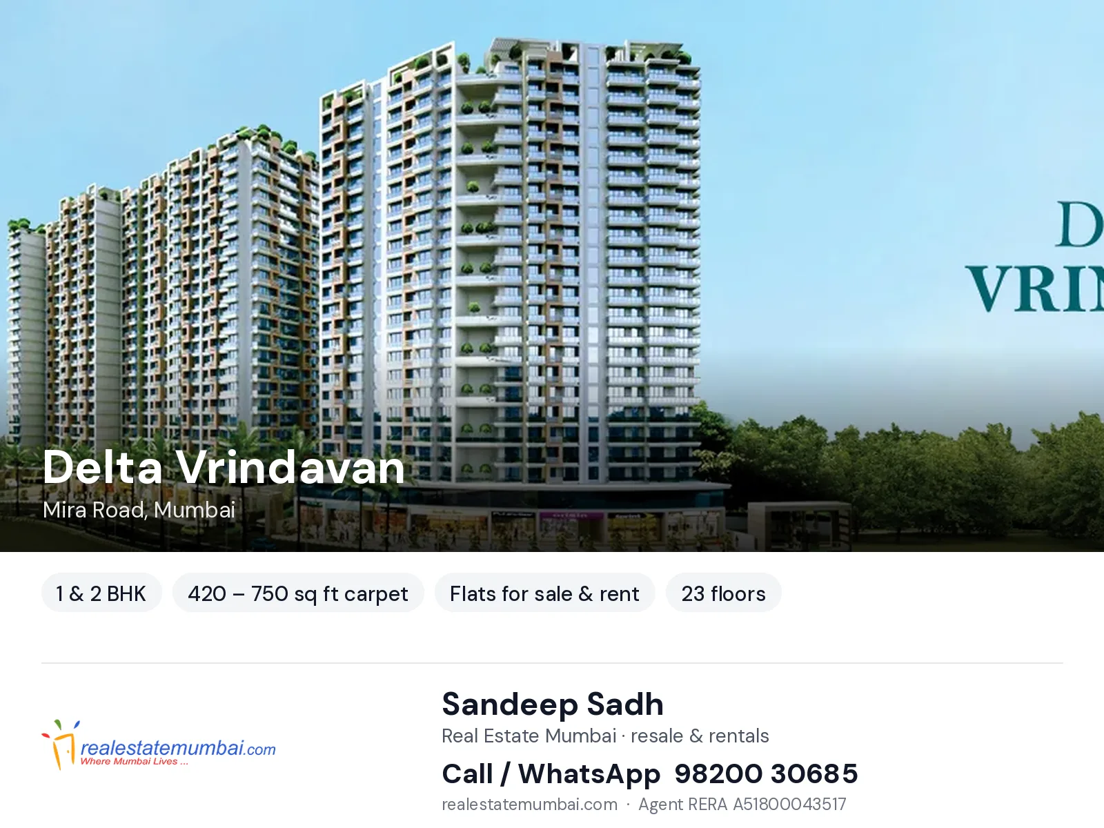 Delta Vrindavan, Mira Road, Mumbai — 1 & 2 BHK flats for sale & rent | Real Estate Mumbai, Sandeep Sadh 98200 30685