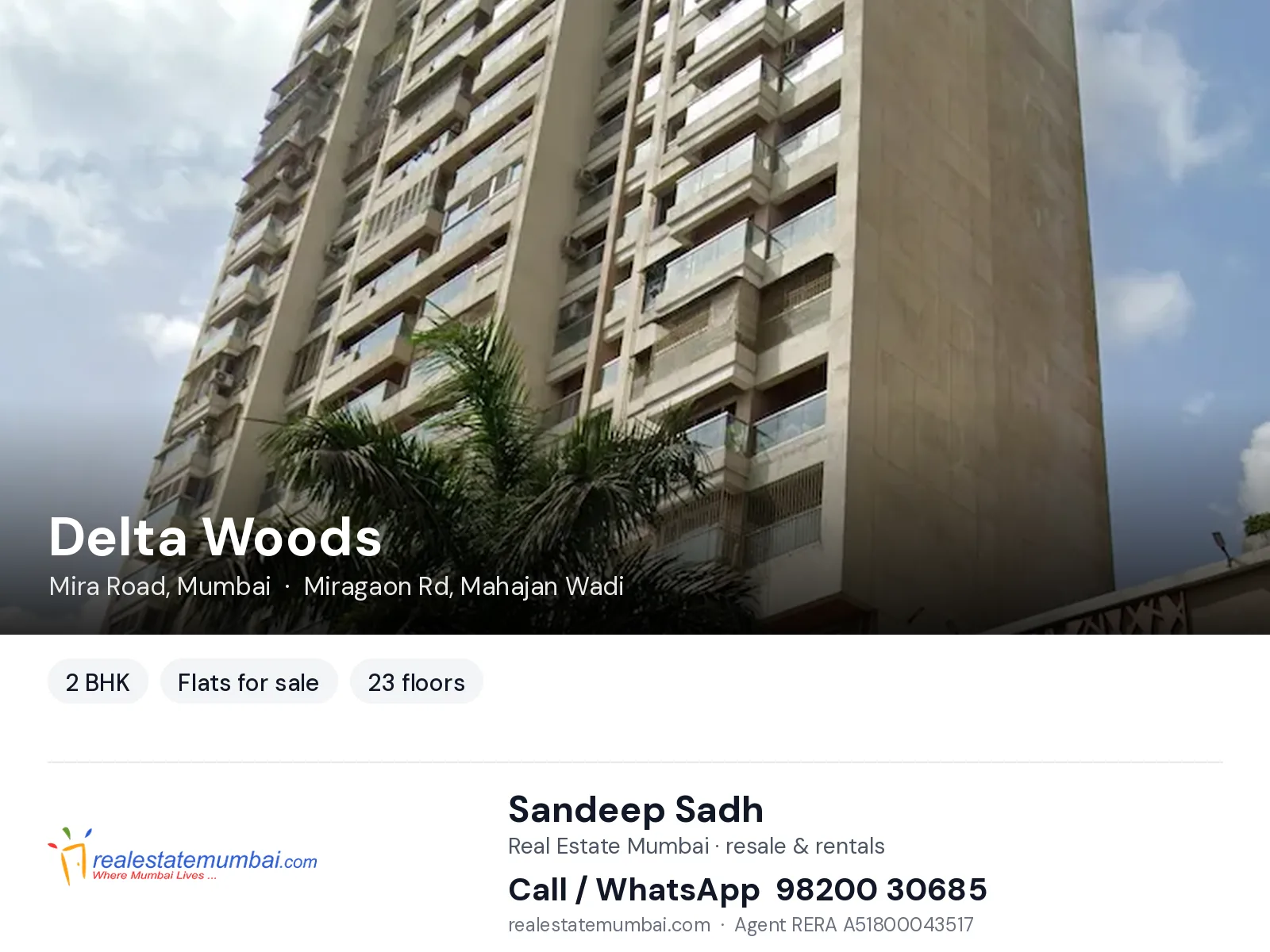 Delta Woods, Mira Road, Mumbai — 2 BHK flats for sale | Real Estate Mumbai, Sandeep Sadh 98200 30685