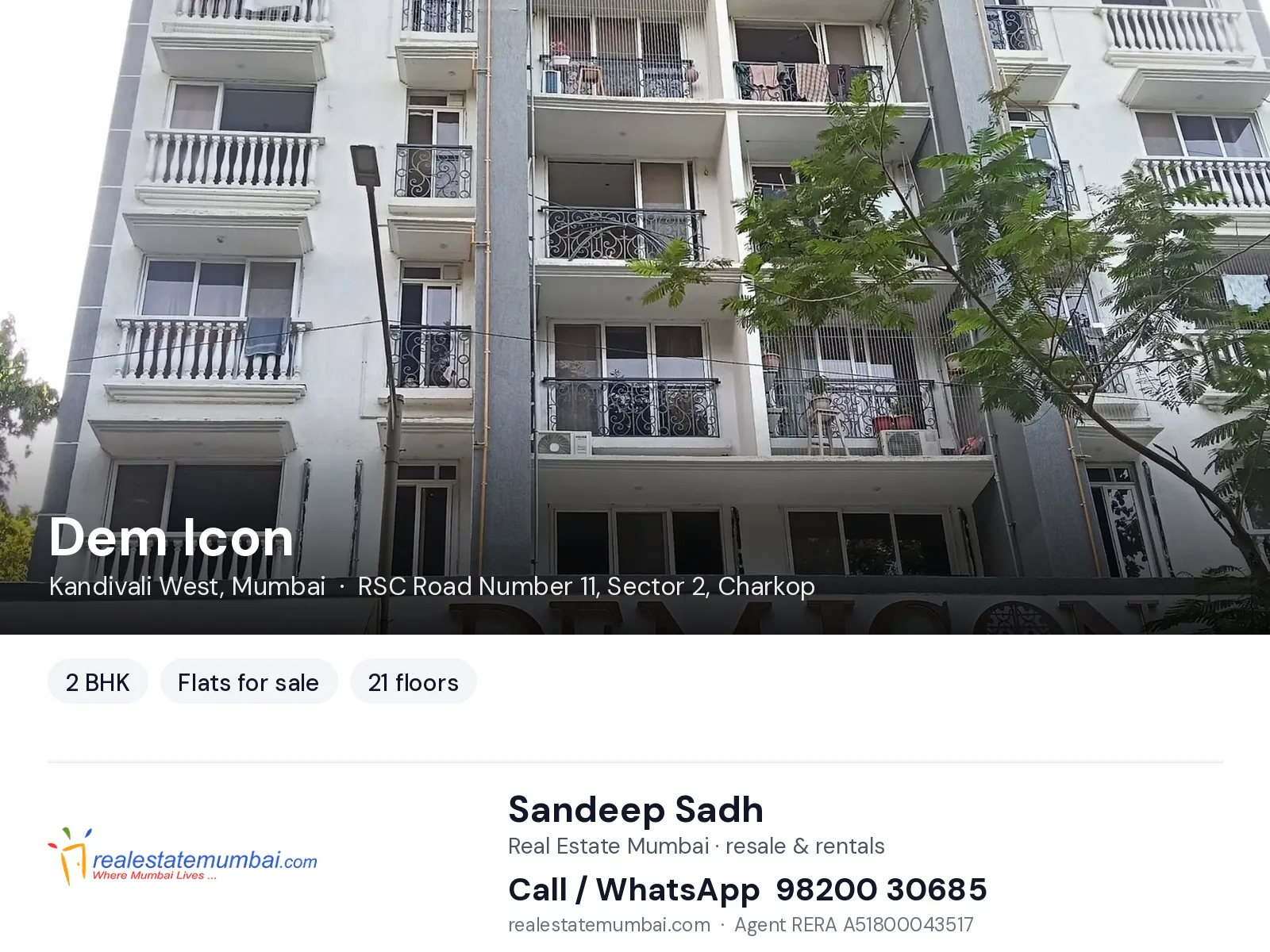 Dem Icon, Kandivali West, Mumbai — 2 BHK flats for sale | Real Estate Mumbai, Sandeep Sadh 98200 30685