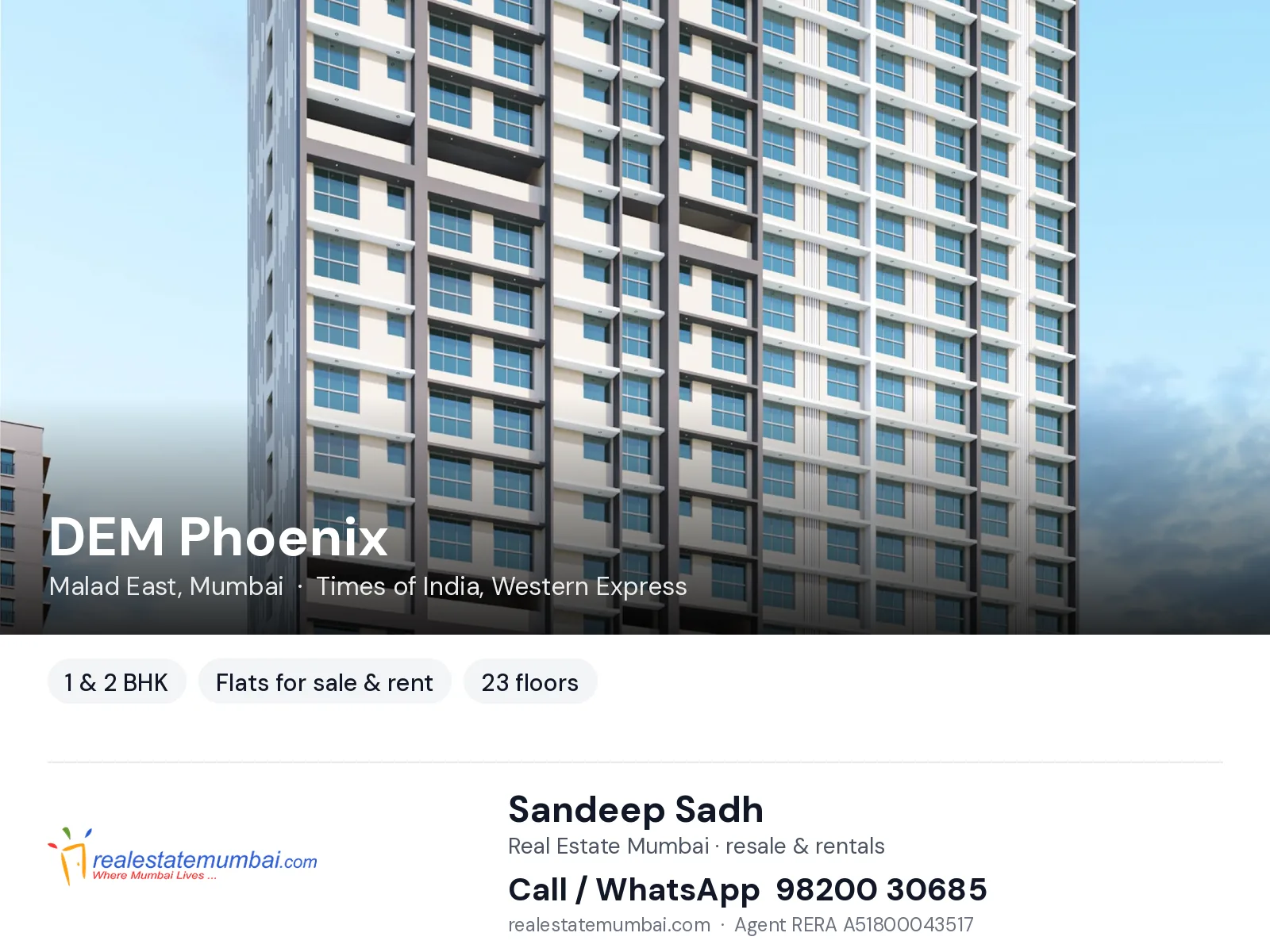 DEM Phoenix, Malad East, Mumbai — 1 & 2 BHK flats for sale & rent | Real Estate Mumbai, Sandeep Sadh 98200 30685