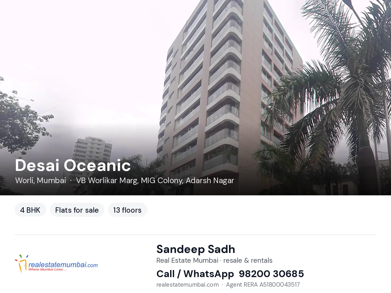 Desai Oceanic, Worli, Mumbai — 4 BHK flats for sale | Real Estate Mumbai, Sandeep Sadh 98200 30685