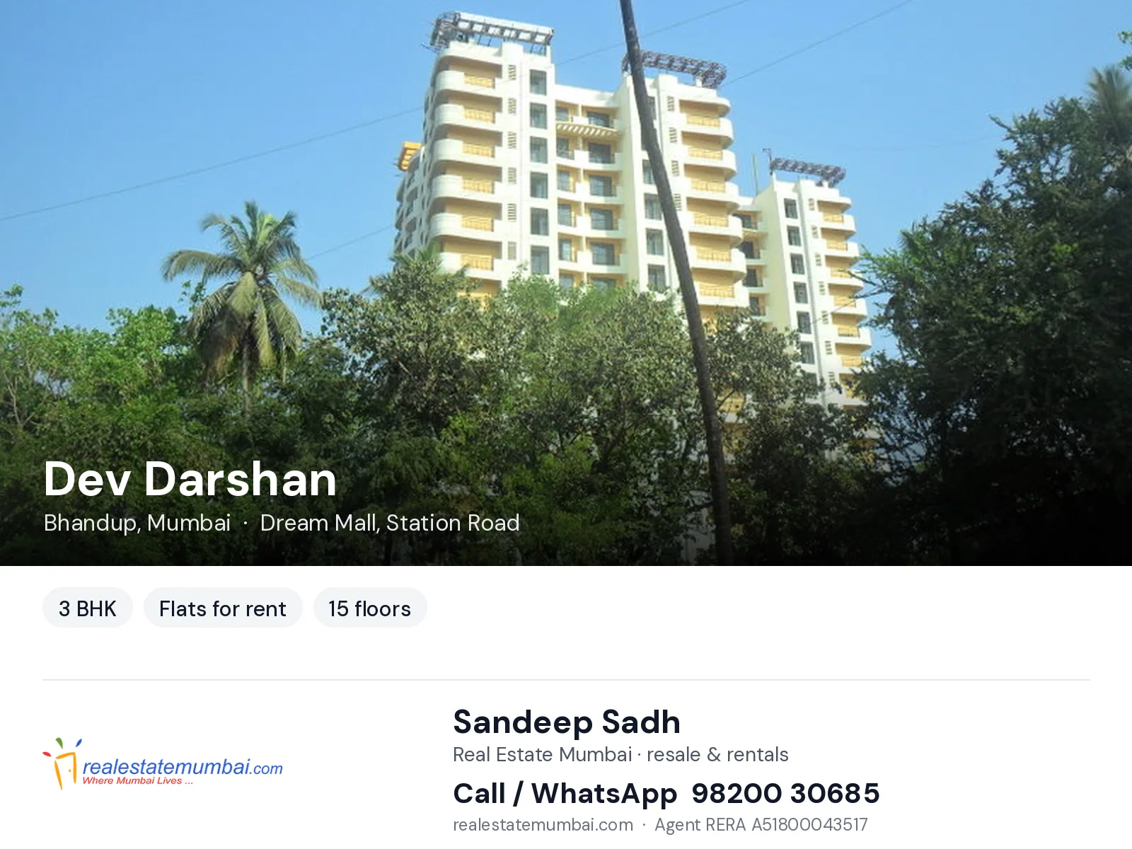 Dev Darshan, Bhandup, Mumbai — 3 BHK flats for rent | Real Estate Mumbai, Sandeep Sadh 98200 30685