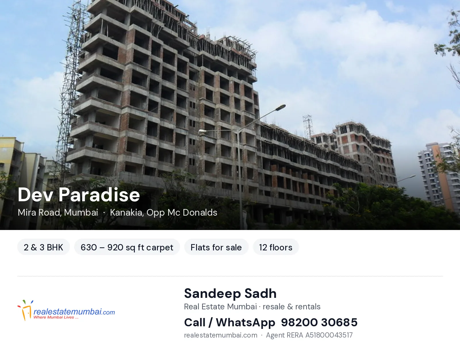 Dev Paradise, Mira Road, Mumbai — 2 & 3 BHK flats for sale | Real Estate Mumbai, Sandeep Sadh 98200 30685