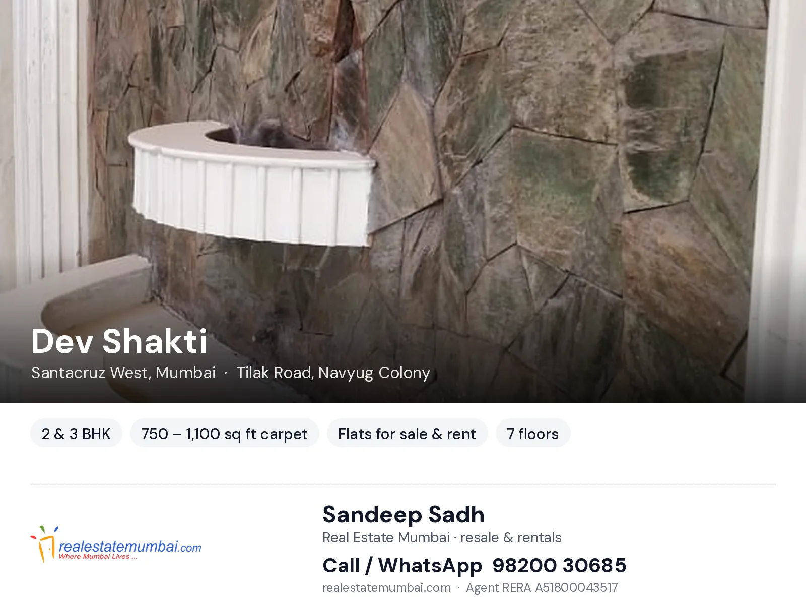 Dev Shakti, Santacruz West, Mumbai — 2 & 3 BHK flats for sale & rent | Real Estate Mumbai, Sandeep Sadh 98200 30685