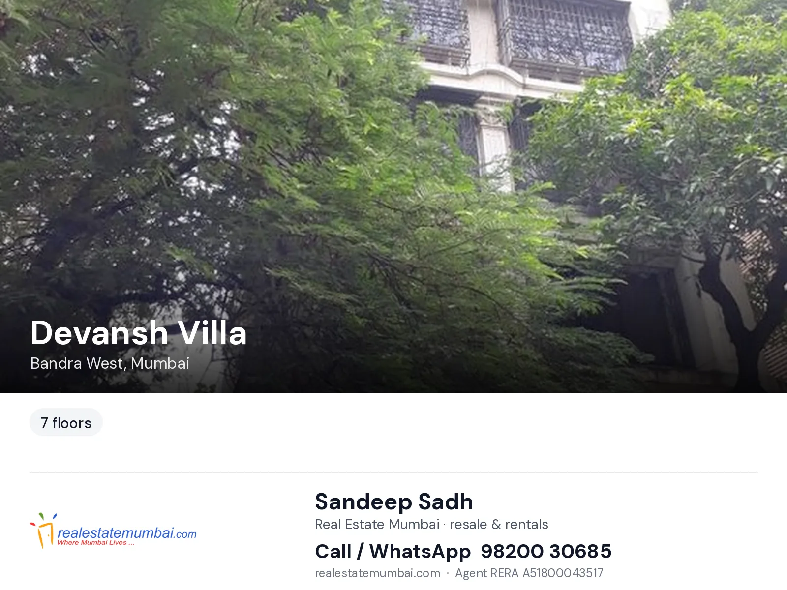 Devansh Villa, Bandra West, Mumbai — flats | Real Estate Mumbai, Sandeep Sadh 98200 30685