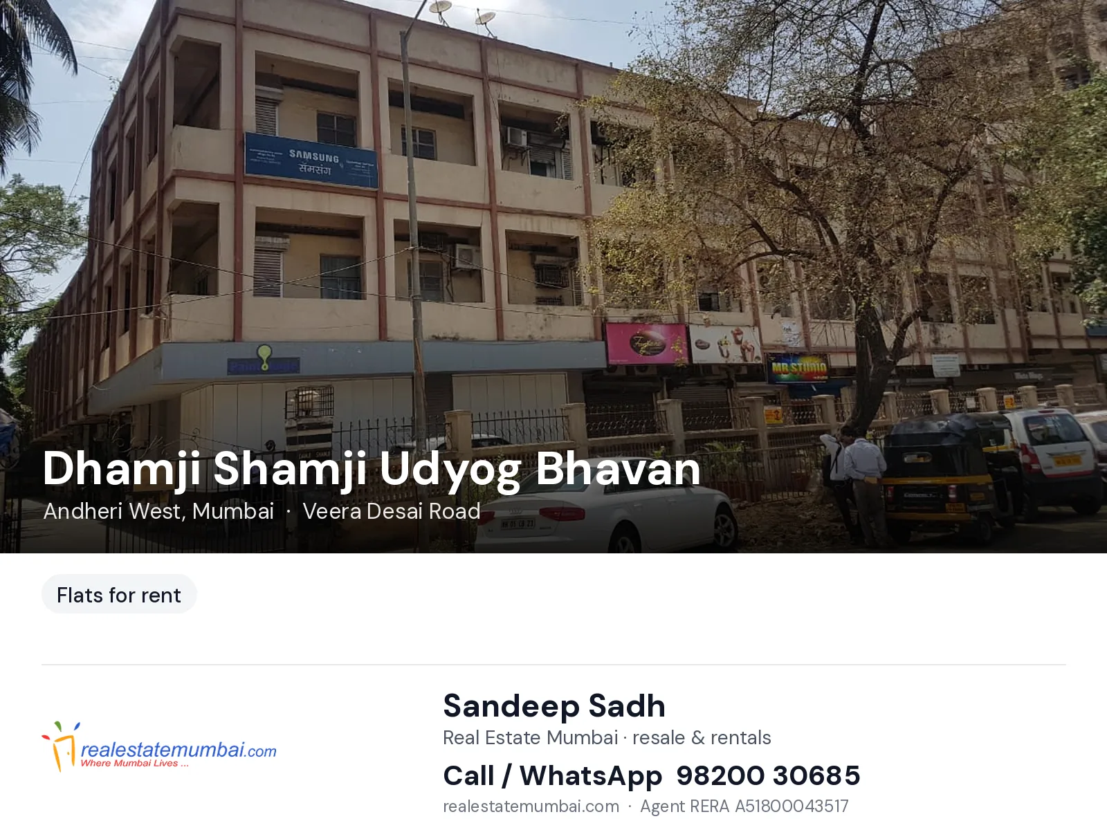 Dhamji Shamji Udyog Bhavan, Andheri West, Mumbai — flats for rent | Real Estate Mumbai, Sandeep Sadh 98200 30685