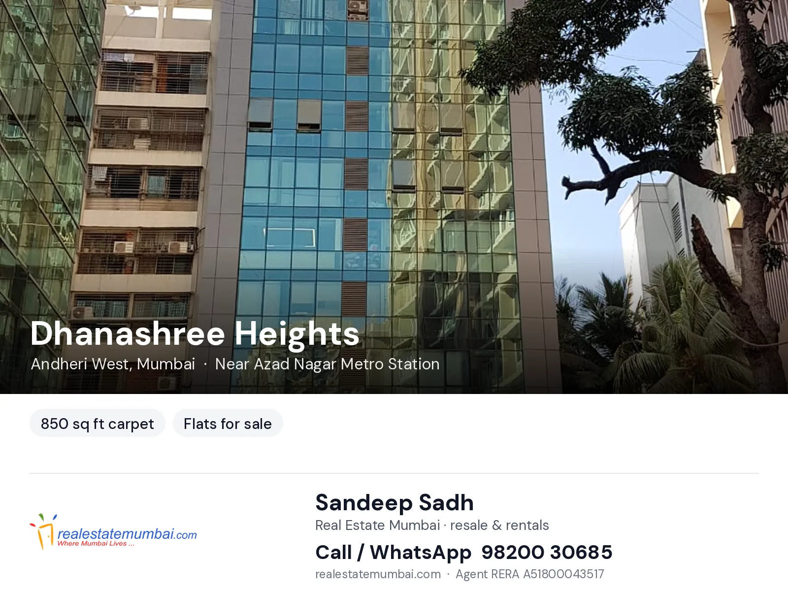Dhanashree Heights, Andheri West, Mumbai — flats for sale | Real Estate Mumbai, Sandeep Sadh 98200 30685