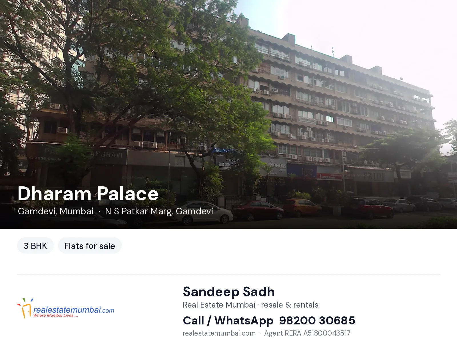 Dharam Palace, Gamdevi, Mumbai — 3 BHK flats for sale | Real Estate Mumbai, Sandeep Sadh 98200 30685