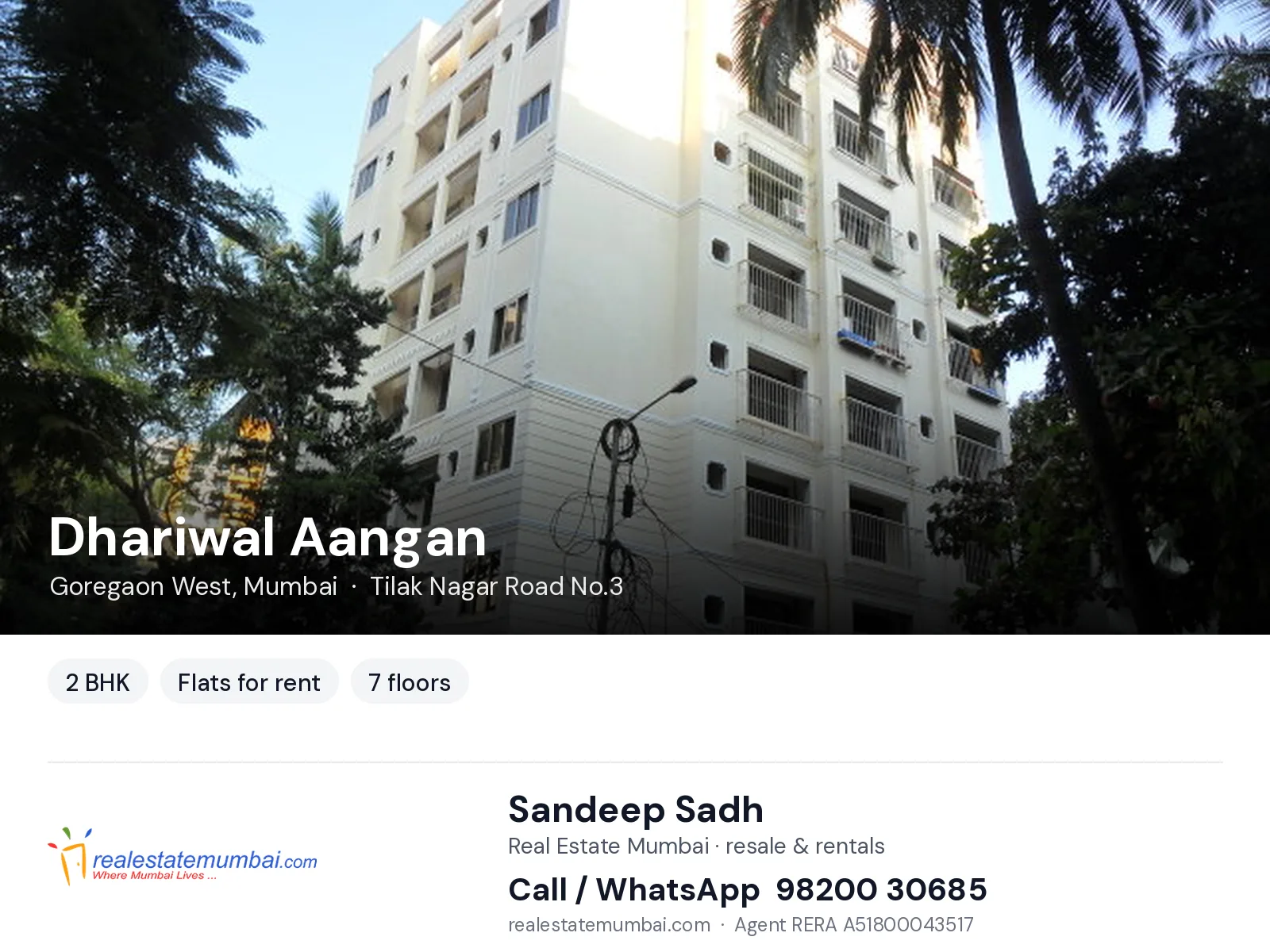 Dhariwal Aangan, Goregaon West, Mumbai — 2 BHK flats for rent | Real Estate Mumbai, Sandeep Sadh 98200 30685