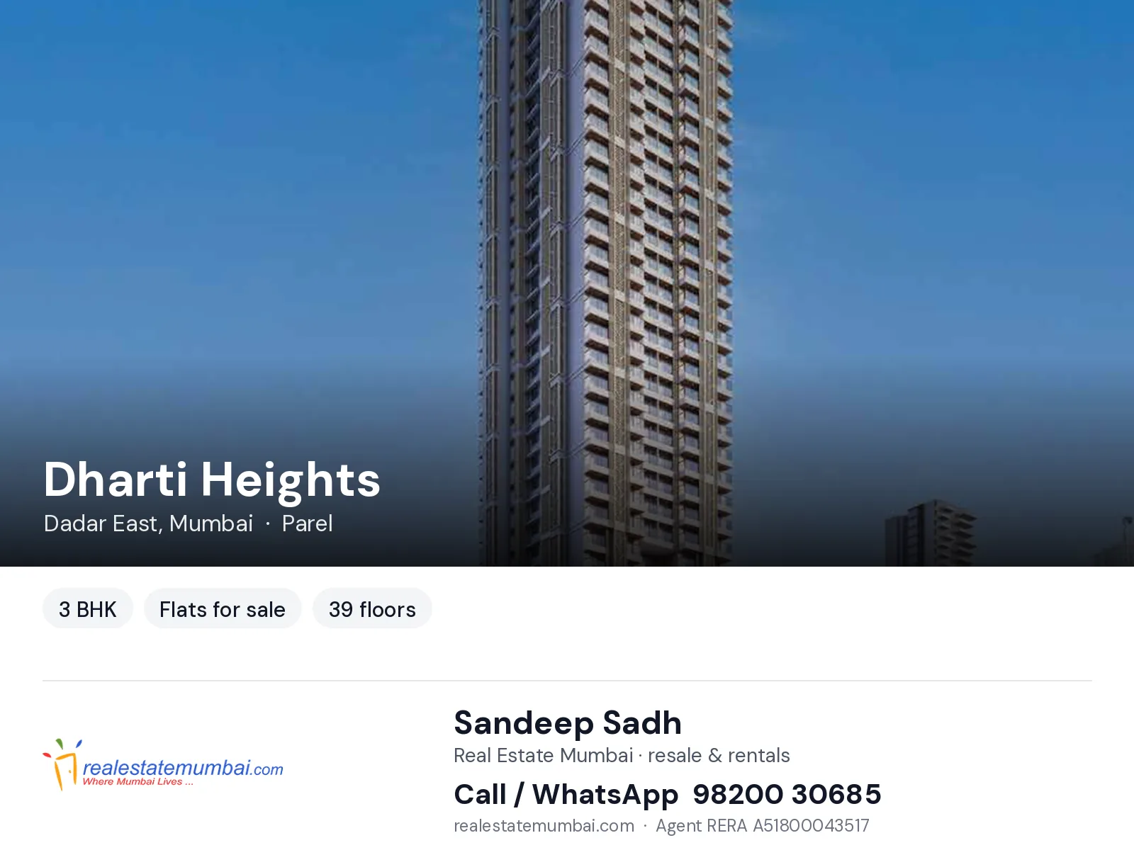 Dharti Heights, Dadar East, Mumbai — 3 BHK flats for sale | Real Estate Mumbai, Sandeep Sadh 98200 30685