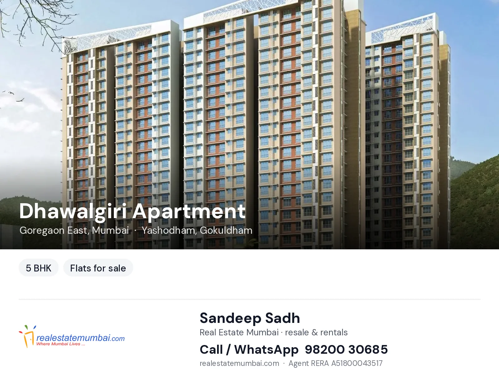 Dhawalgiri Apartment, Goregaon East, Mumbai — 5 BHK flats for sale | Real Estate Mumbai, Sandeep Sadh 98200 30685