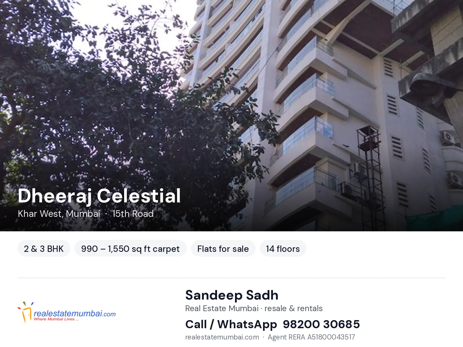 Dheeraj Celestial, Khar West, Mumbai — 2 & 3 BHK flats for sale | Real Estate Mumbai, Sandeep Sadh 98200 30685