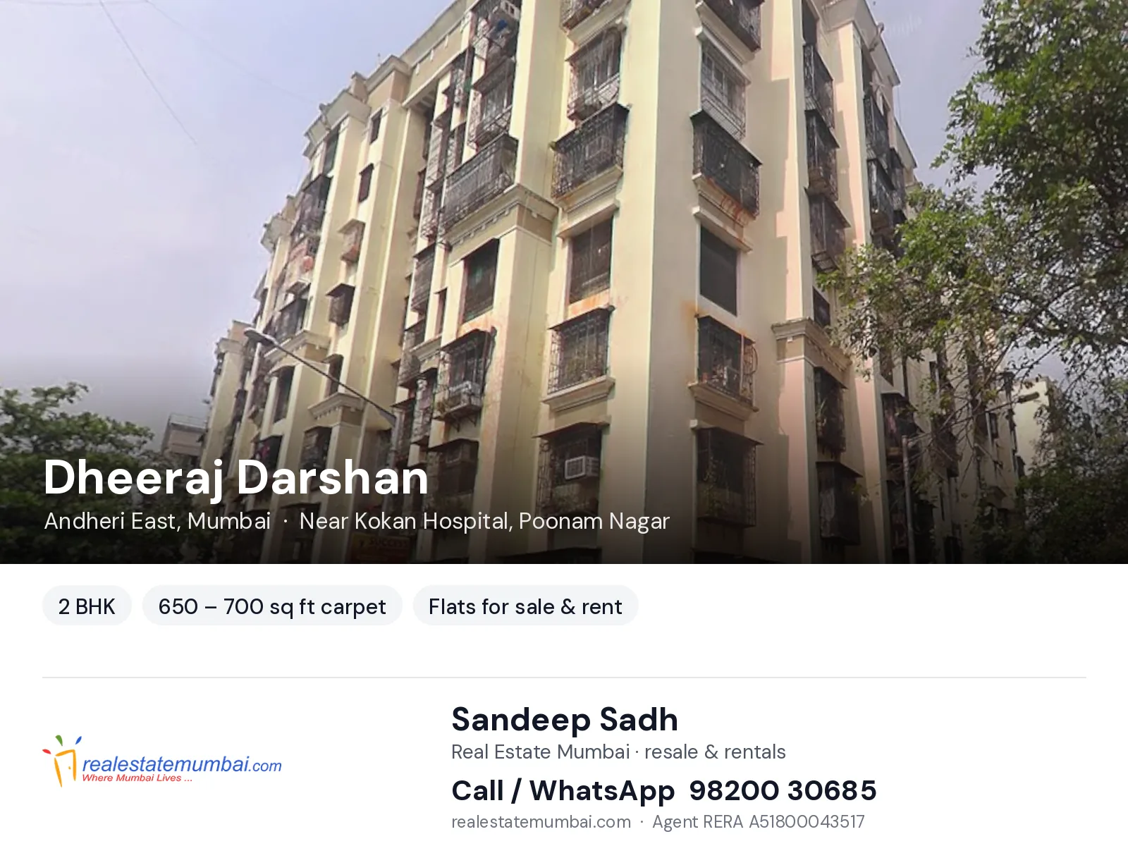 Dheeraj Darshan, Andheri East, Mumbai — 2 BHK flats for sale & rent | Real Estate Mumbai, Sandeep Sadh 98200 30685