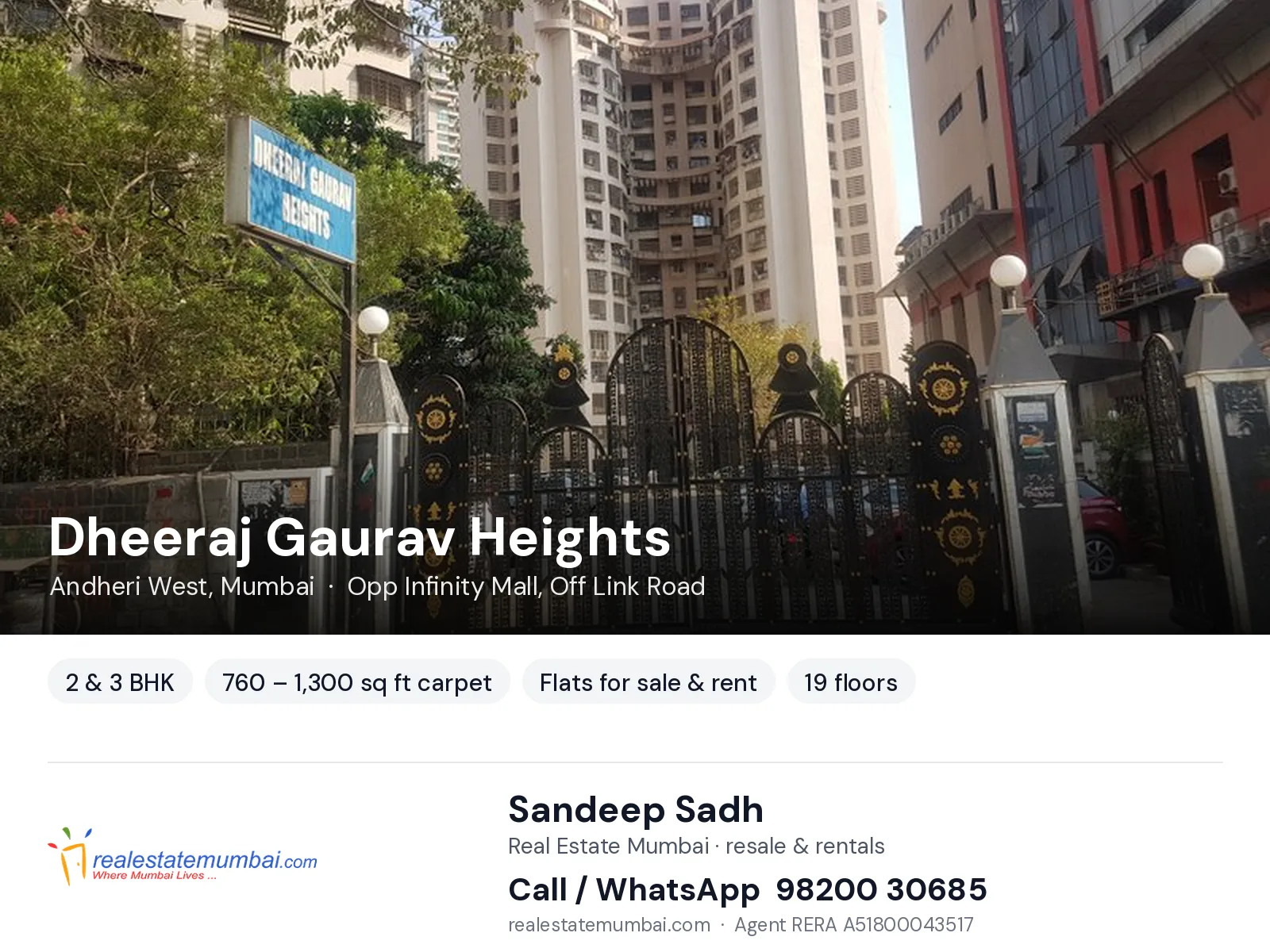 Dheeraj Gaurav Heights, Andheri West, Mumbai — 2 & 3 BHK flats for sale & rent | Real Estate Mumbai, Sandeep Sadh 98200 30685