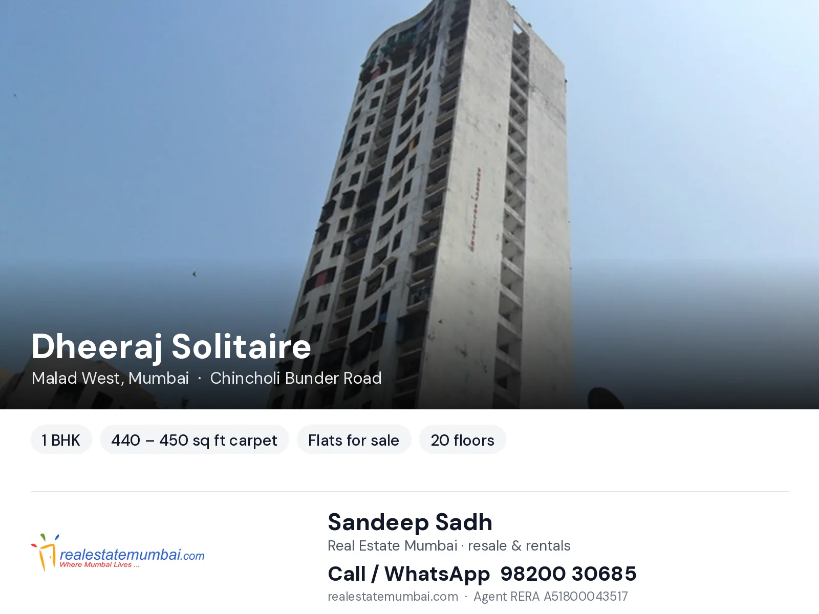 Dheeraj Solitaire, Malad West, Mumbai — 1 BHK flats for sale | Real Estate Mumbai, Sandeep Sadh 98200 30685