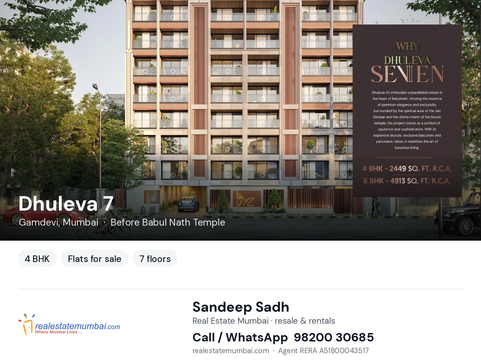 Dhuleva 7, Gamdevi, Mumbai — 4 BHK flats for sale | Real Estate Mumbai, Sandeep Sadh 98200 30685