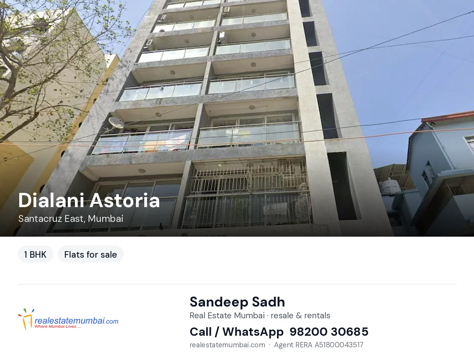 Dialani Astoria, Santacruz East, Mumbai — 1 BHK flats for sale | Real Estate Mumbai, Sandeep Sadh 98200 30685