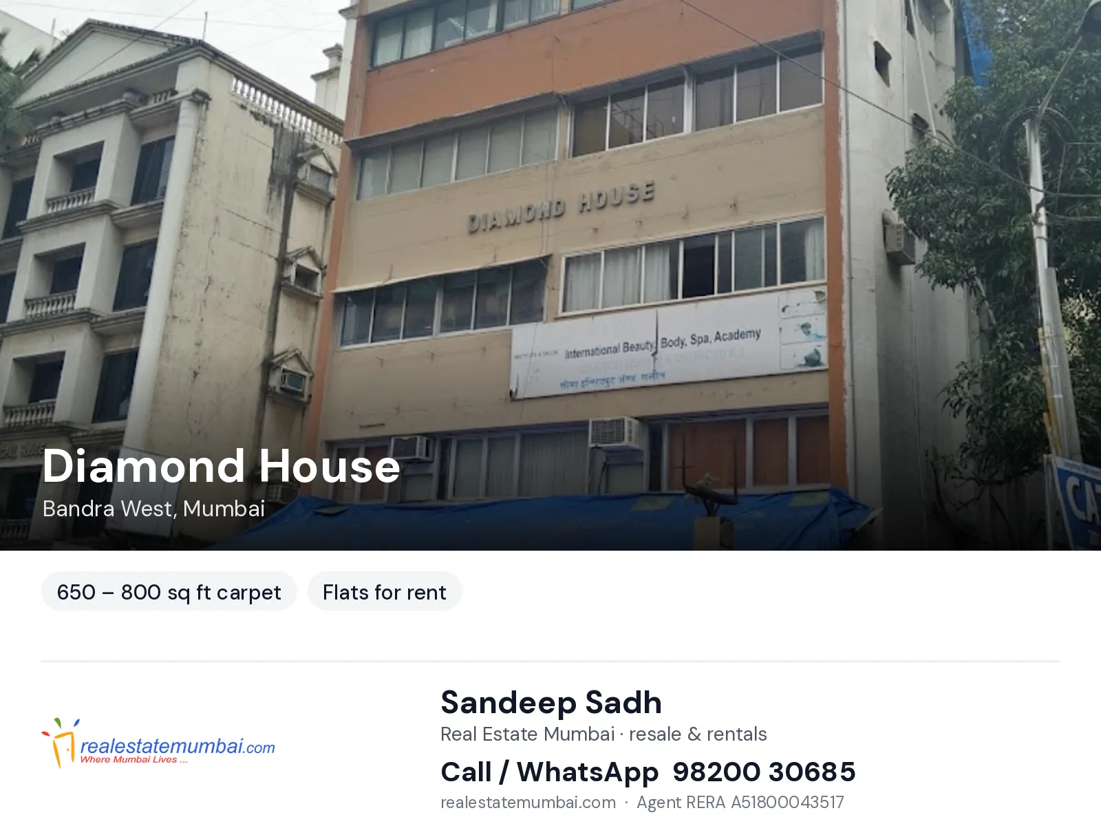 Diamond House, Bandra West, Mumbai — flats for rent | Real Estate Mumbai, Sandeep Sadh 98200 30685