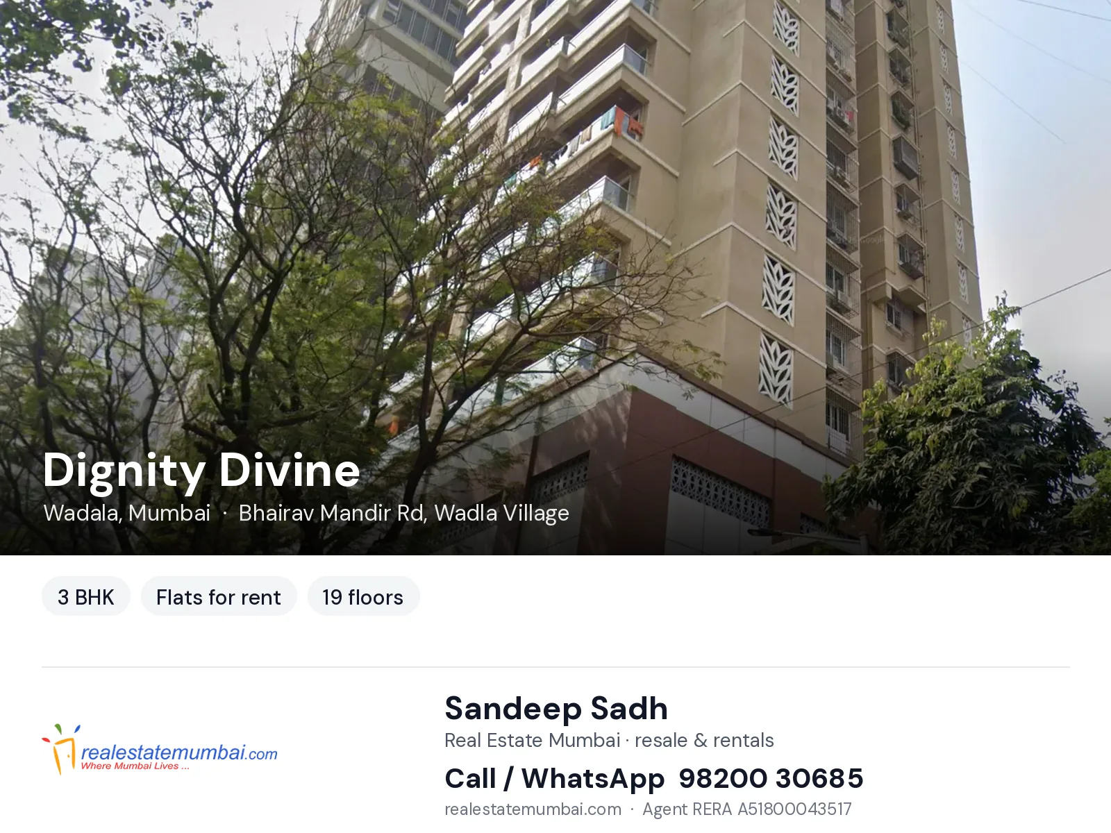 Dignity Divine, Wadala, Mumbai — 3 BHK flats for rent | Real Estate Mumbai, Sandeep Sadh 98200 30685