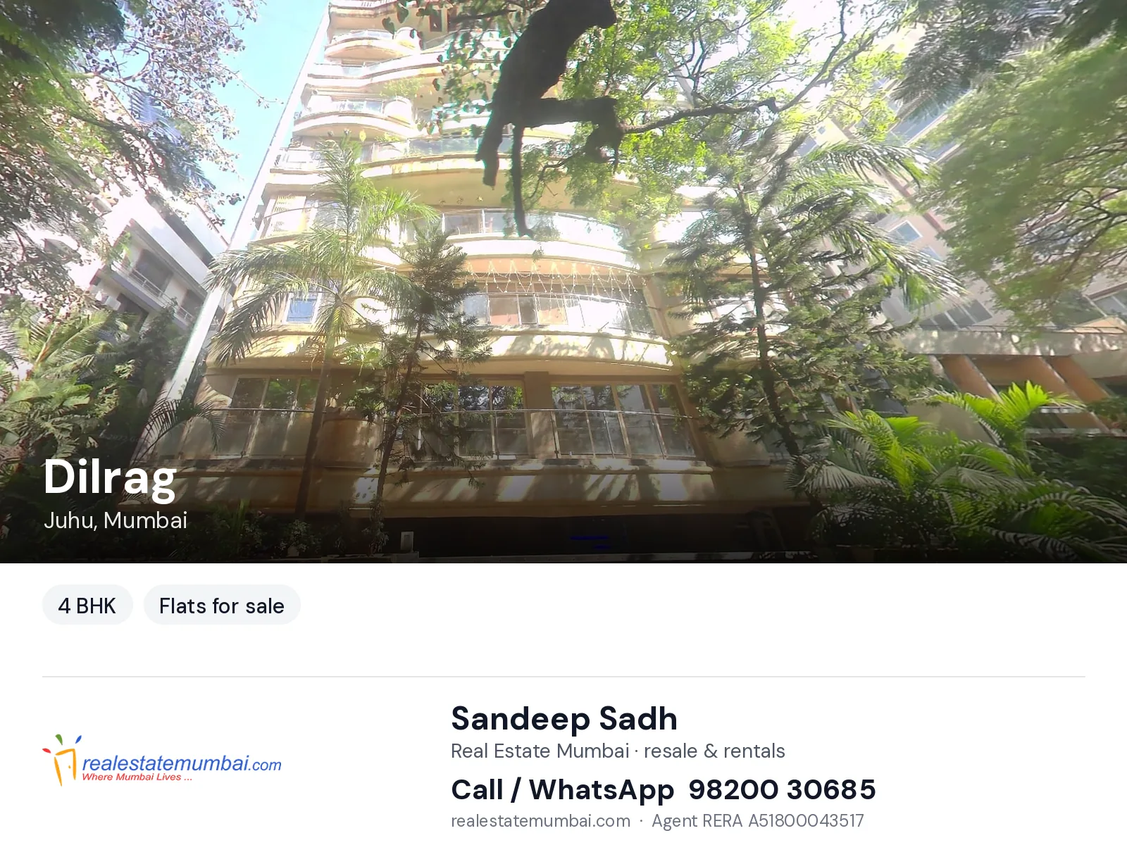 Dilrag, Juhu, Mumbai — 4 BHK flats for sale | Real Estate Mumbai, Sandeep Sadh 98200 30685