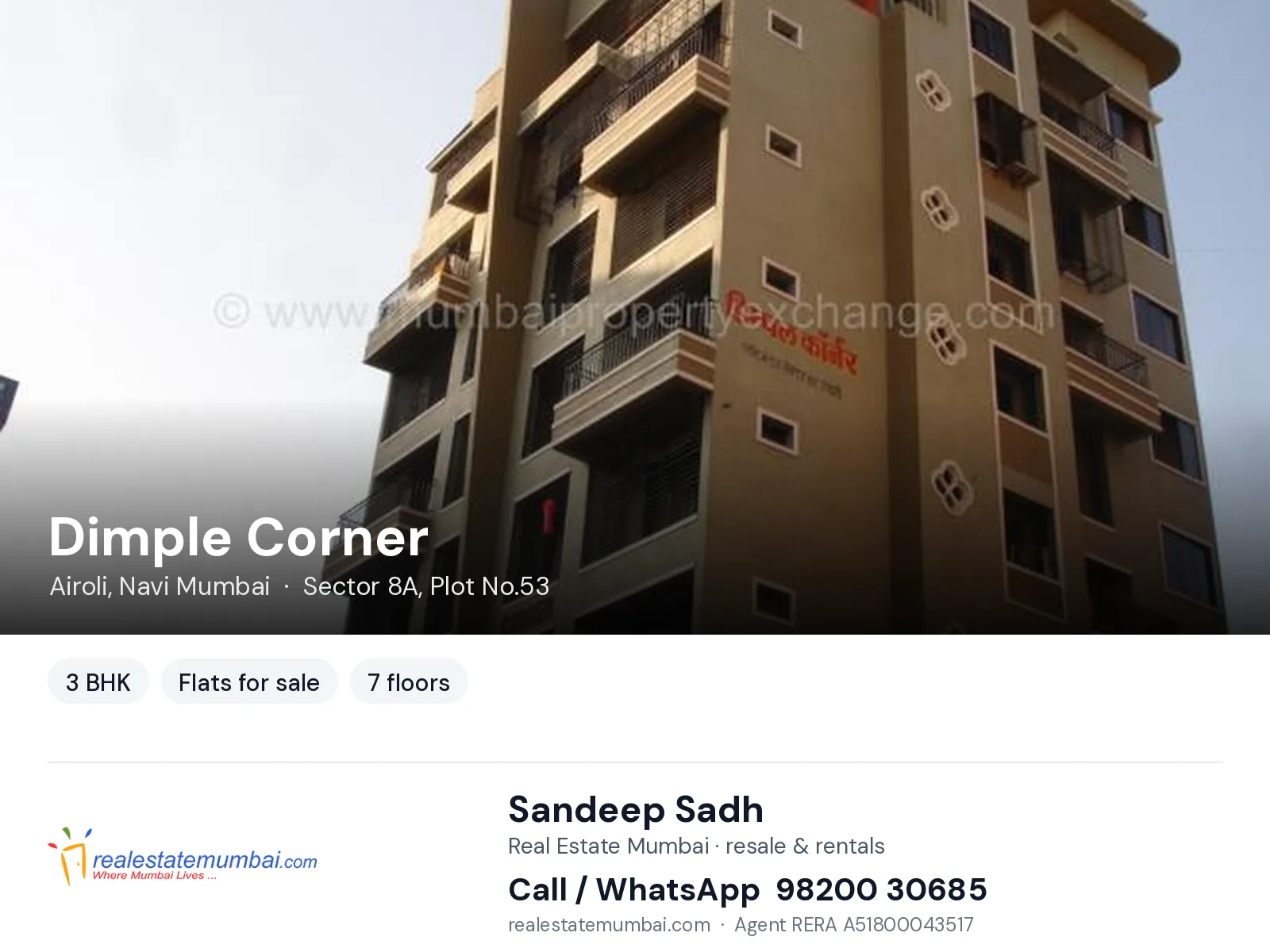 Dimple Corner, Airoli, Navi Mumbai — 3 BHK flats for sale | Real Estate Mumbai, Sandeep Sadh 98200 30685