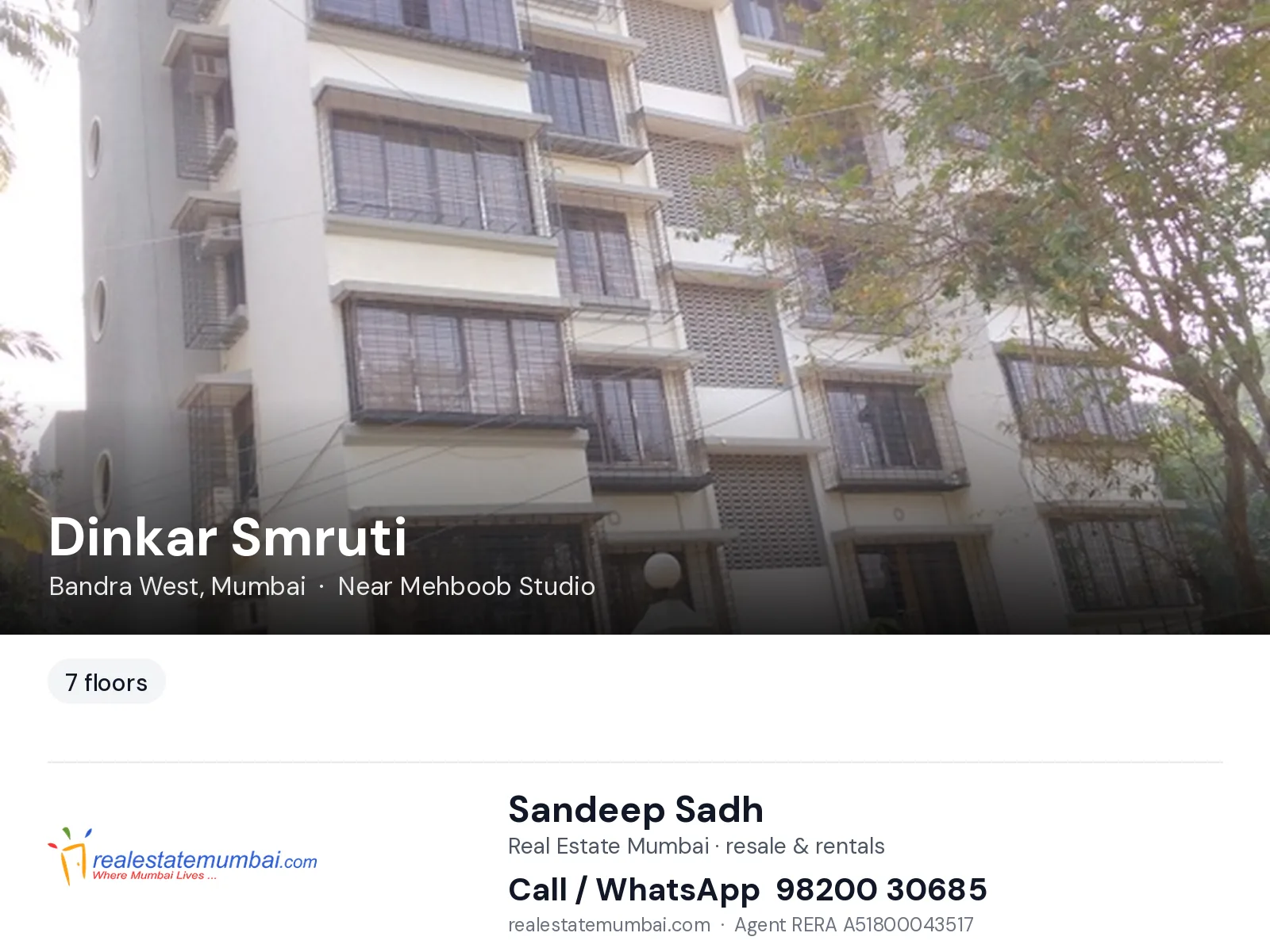 Dinkar Smruti, Bandra West, Mumbai — flats | Real Estate Mumbai, Sandeep Sadh 98200 30685