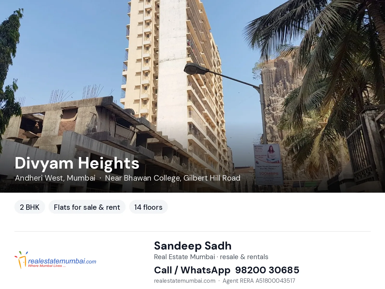 Divyam Heights, Andheri West, Mumbai — 2 BHK flats for sale & rent | Real Estate Mumbai, Sandeep Sadh 98200 30685