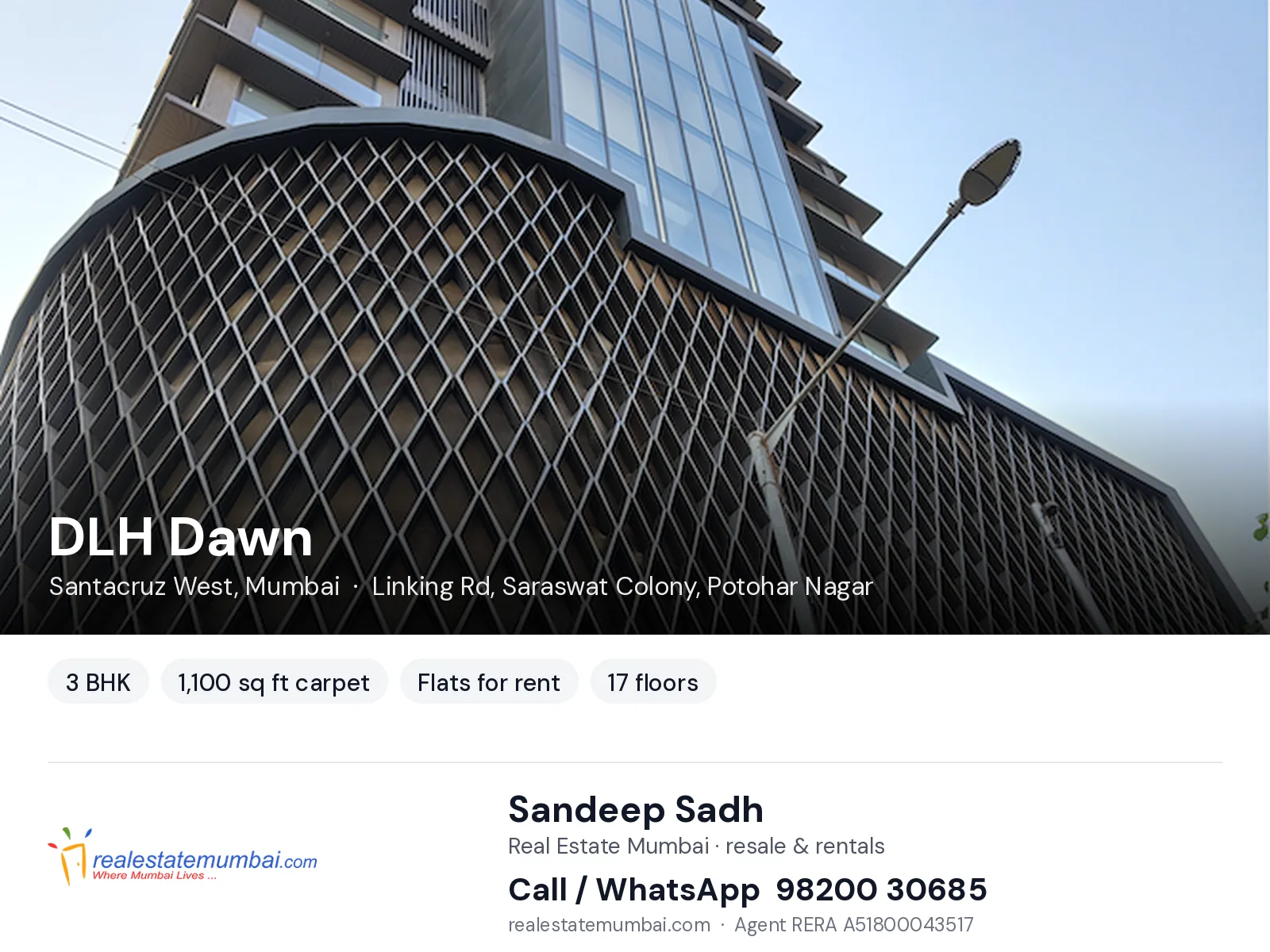 DLH Dawn, Santacruz West, Mumbai — 3 BHK flats for rent | Real Estate Mumbai, Sandeep Sadh 98200 30685