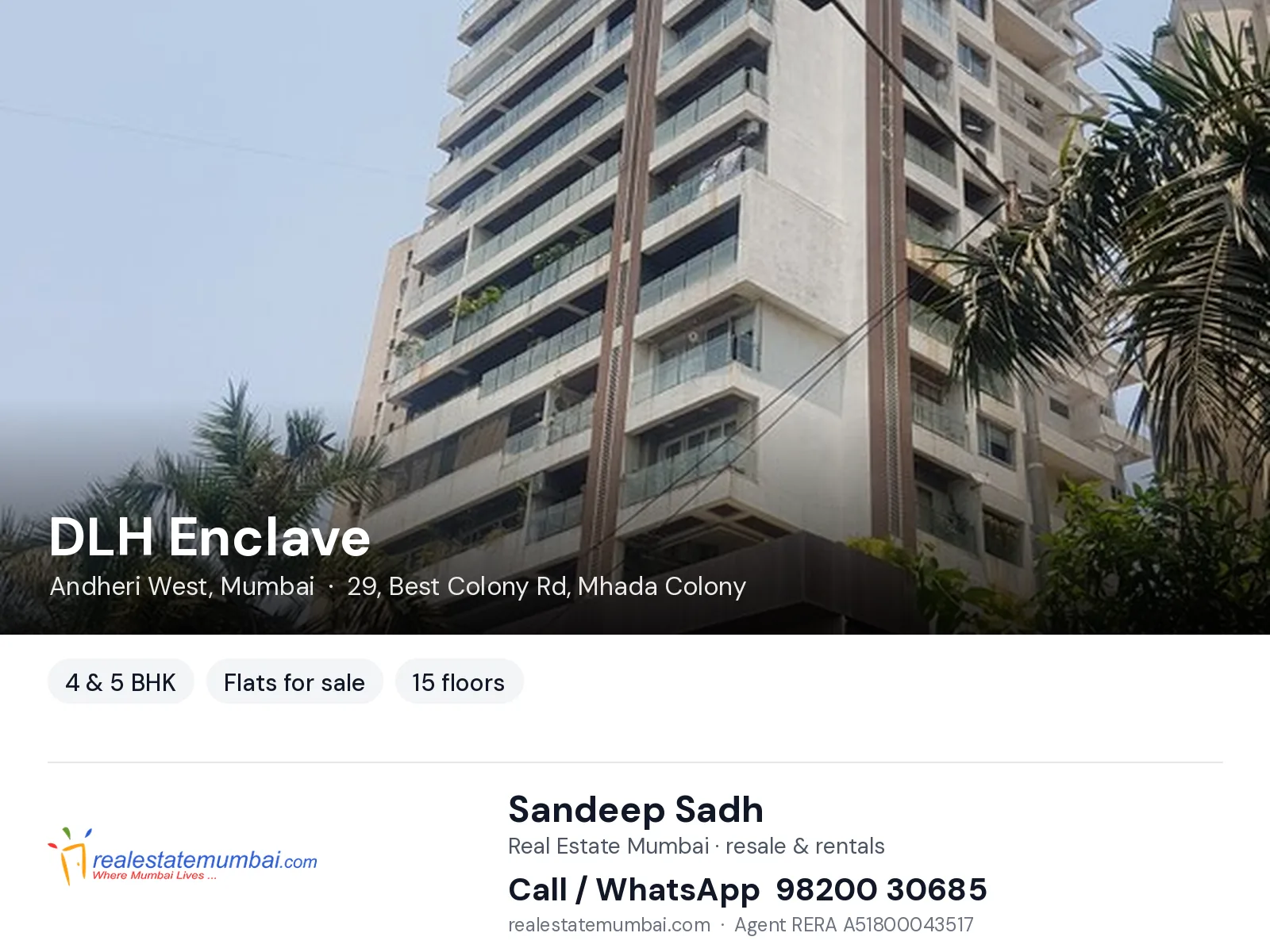 DLH Enclave, Andheri West, Mumbai — 4 & 5 BHK flats for sale | Real Estate Mumbai, Sandeep Sadh 98200 30685