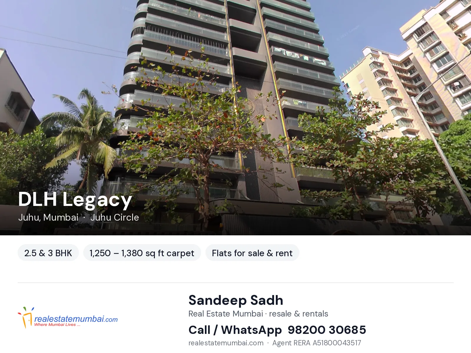 DLH Legacy, Juhu, Mumbai — 2.5 & 3 BHK flats for sale & rent | Real Estate Mumbai, Sandeep Sadh 98200 30685