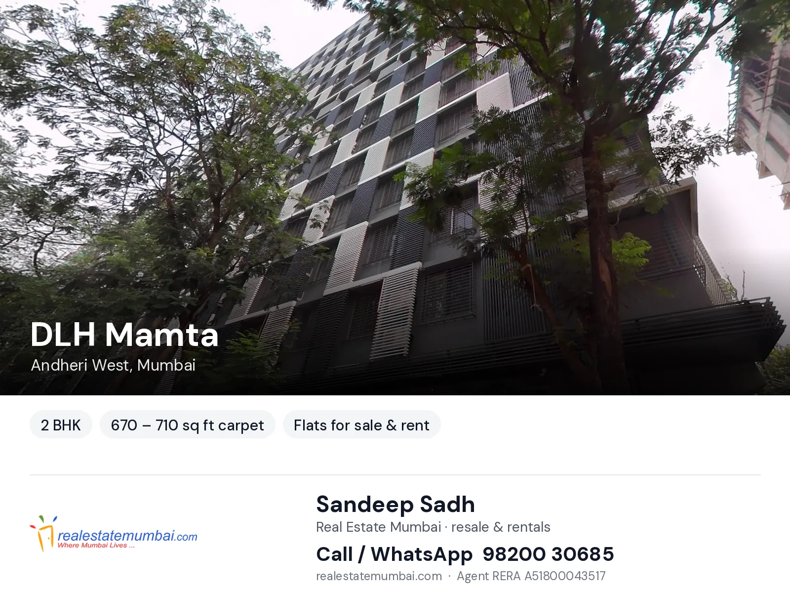 DLH Mamta, Andheri West, Mumbai — 2 BHK flats for sale & rent | Real Estate Mumbai, Sandeep Sadh 98200 30685