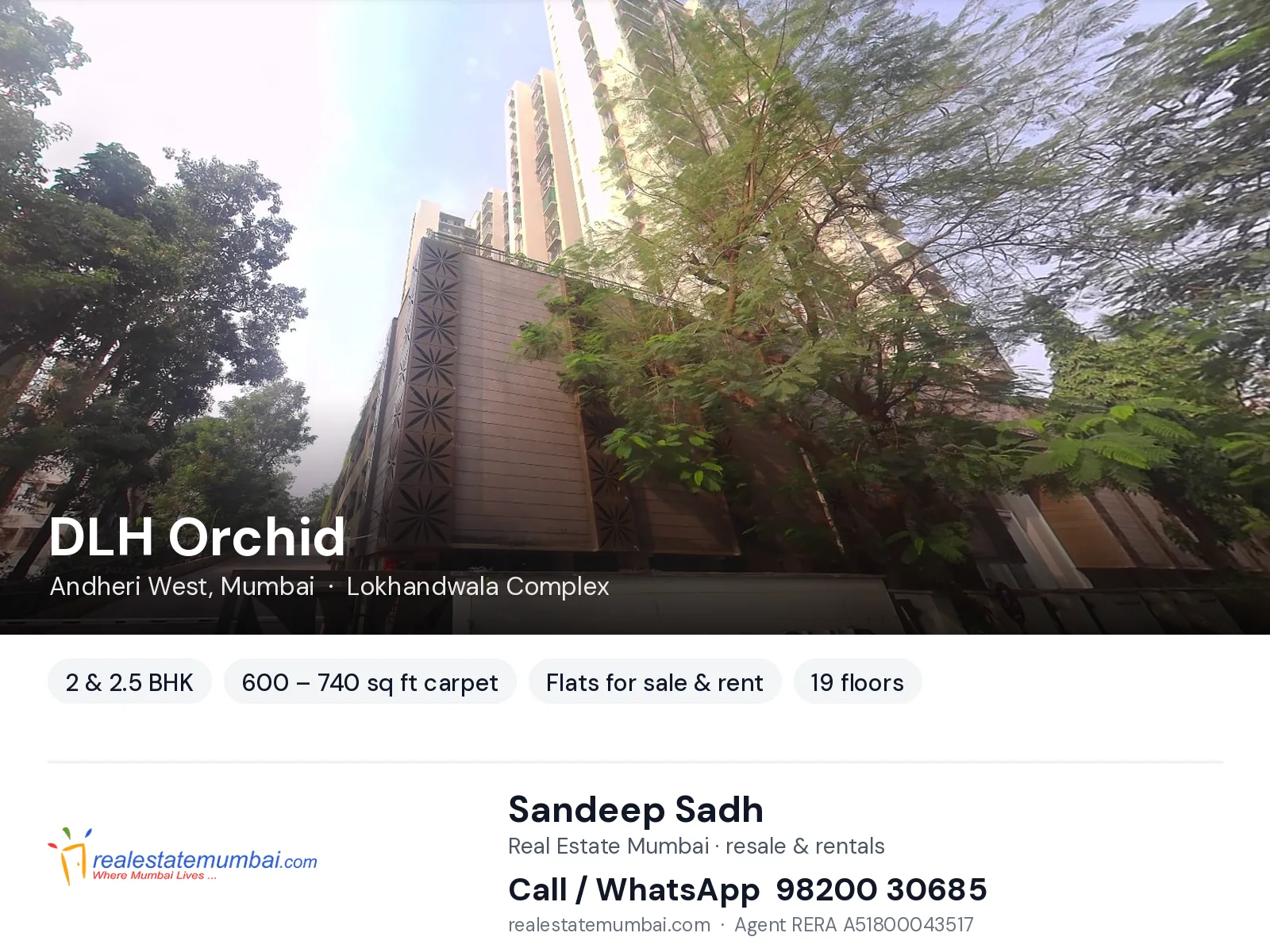 DLH Orchid, Andheri West, Mumbai — 2 & 2.5 BHK flats for sale & rent | Real Estate Mumbai, Sandeep Sadh 98200 30685