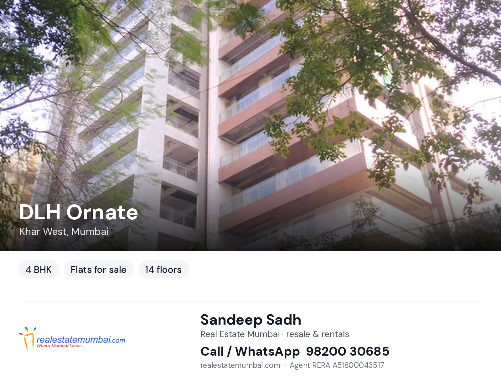 DLH Ornate, Khar West, Mumbai — 4 BHK flats for sale | Real Estate Mumbai, Sandeep Sadh 98200 30685