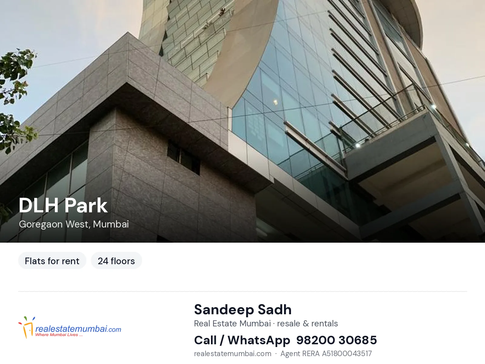DLH Park, Goregaon West, Mumbai — flats for rent | Real Estate Mumbai, Sandeep Sadh 98200 30685