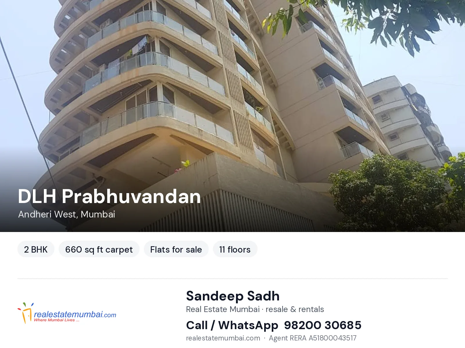 DLH Prabhuvandan, Andheri West, Mumbai — 2 BHK flats for sale | Real Estate Mumbai, Sandeep Sadh 98200 30685
