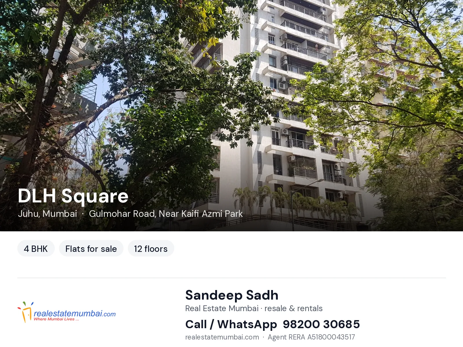 DLH Square, Juhu, Mumbai — 4 BHK flats for sale | Real Estate Mumbai, Sandeep Sadh 98200 30685