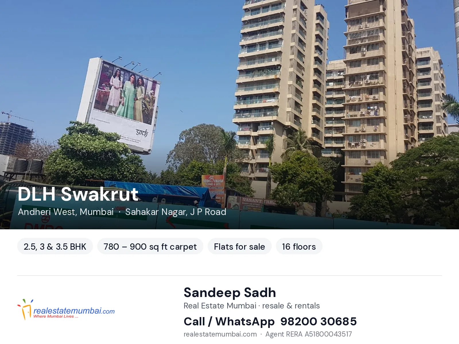 DLH Swakrut, Andheri West, Mumbai — 2.5, 3 & 3.5 BHK flats for sale | Real Estate Mumbai, Sandeep Sadh 98200 30685