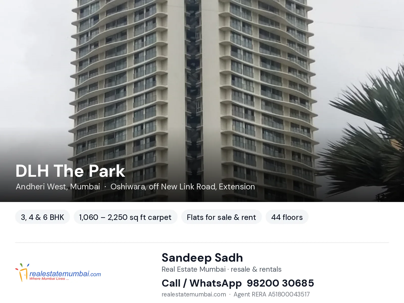DLH The Park, Andheri West, Mumbai — 3, 4 & 6 BHK flats for sale & rent | Real Estate Mumbai, Sandeep Sadh 98200 30685