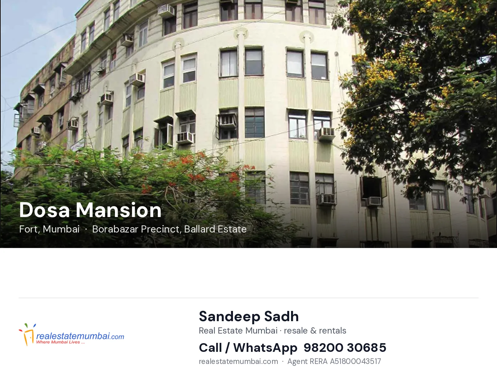 Dosa Mansion, Fort, Mumbai — flats | Real Estate Mumbai, Sandeep Sadh 98200 30685