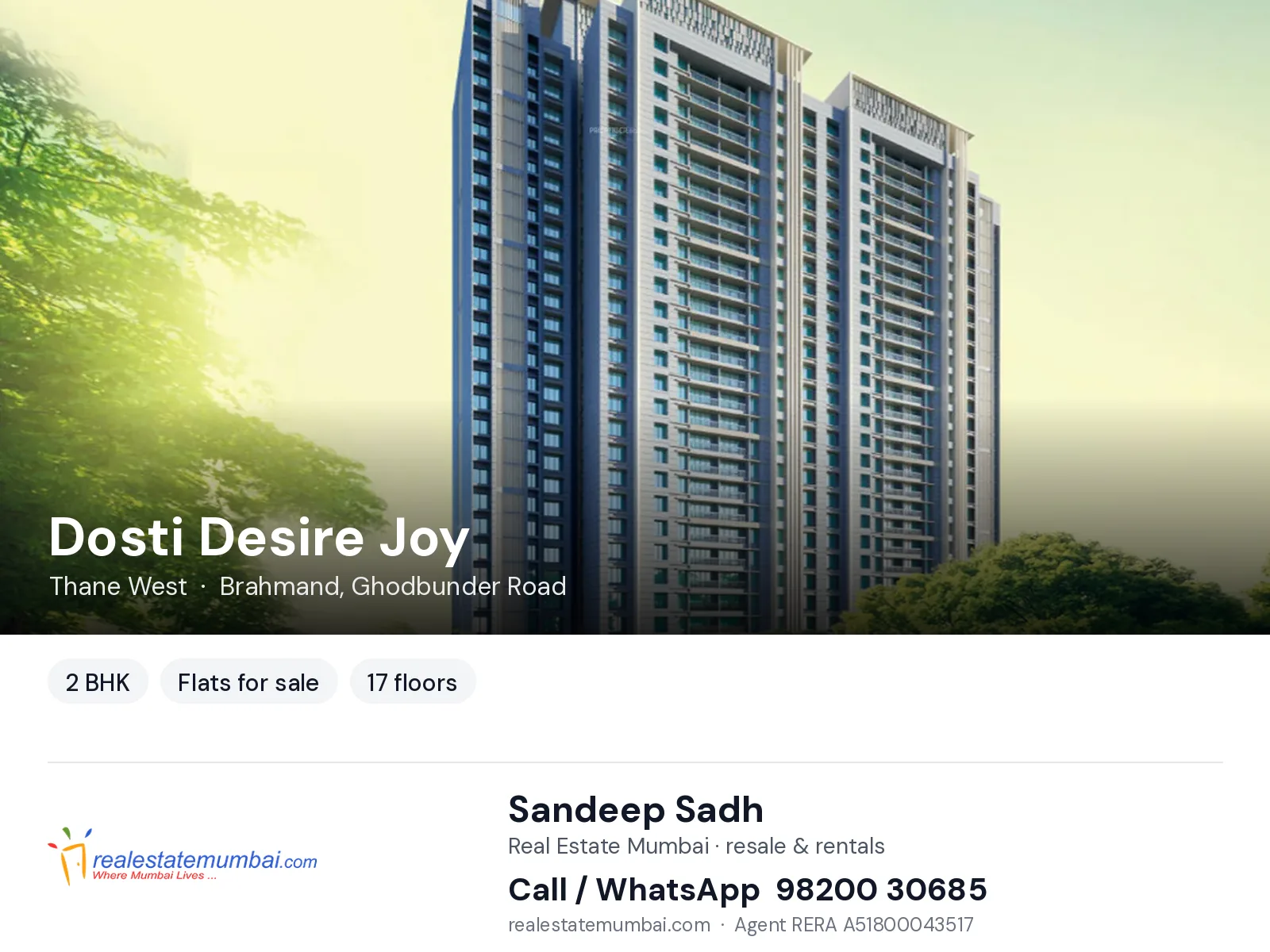 Dosti Desire Joy, Thane West — 2 BHK flats for sale | Real Estate Mumbai, Sandeep Sadh 98200 30685