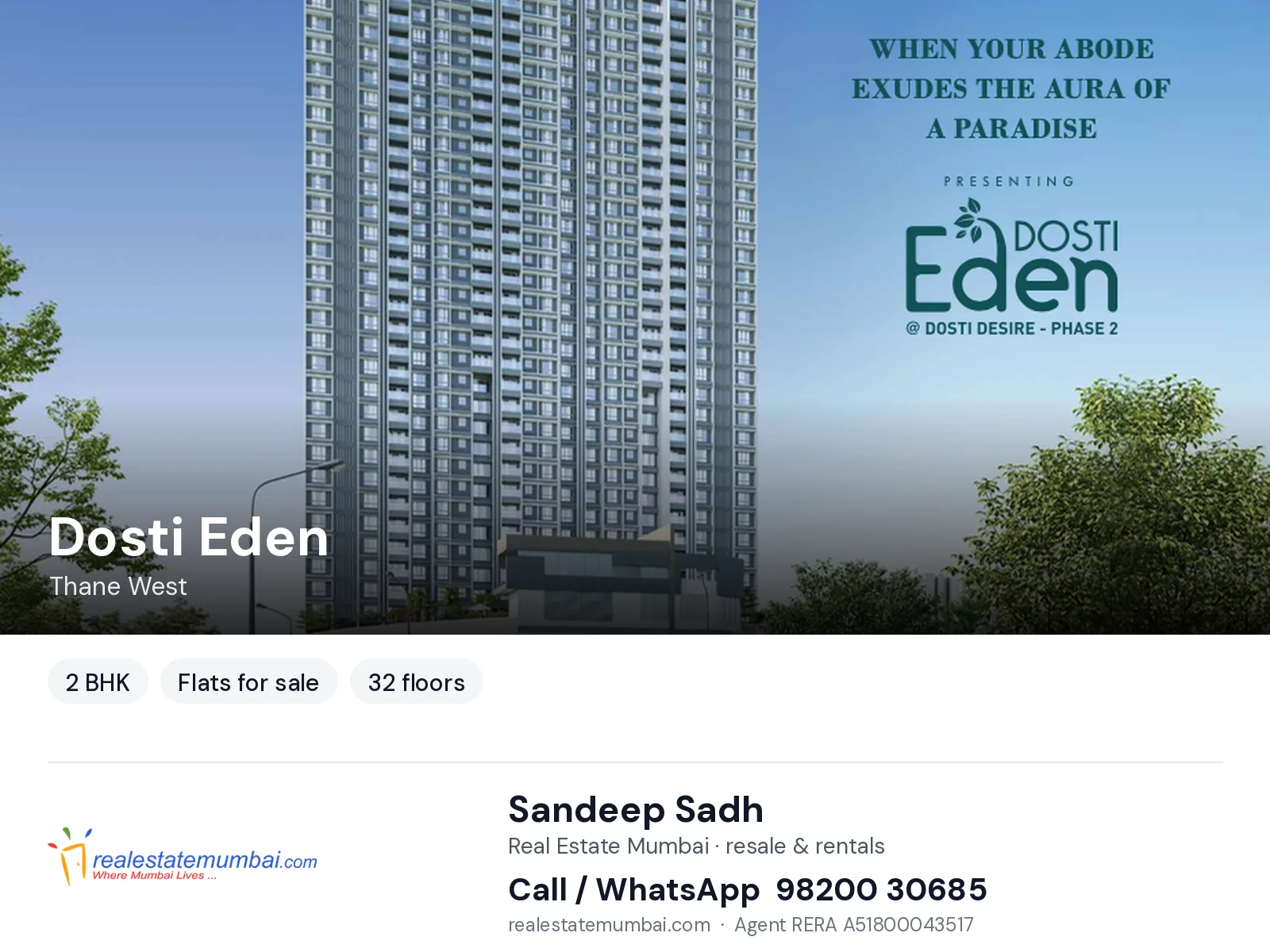 Dosti Eden, Thane West — 2 BHK flats for sale | Real Estate Mumbai, Sandeep Sadh 98200 30685
