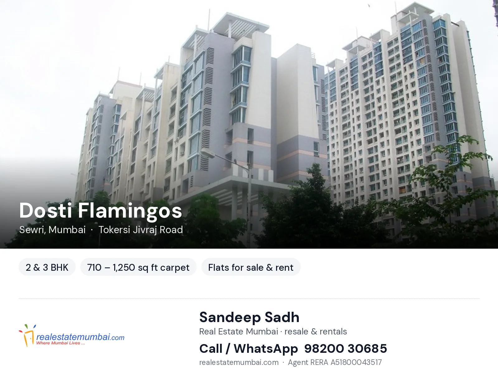 Dosti Flamingos, Sewri, Mumbai — 2 & 3 BHK flats for sale & rent | Real Estate Mumbai, Sandeep Sadh 98200 30685