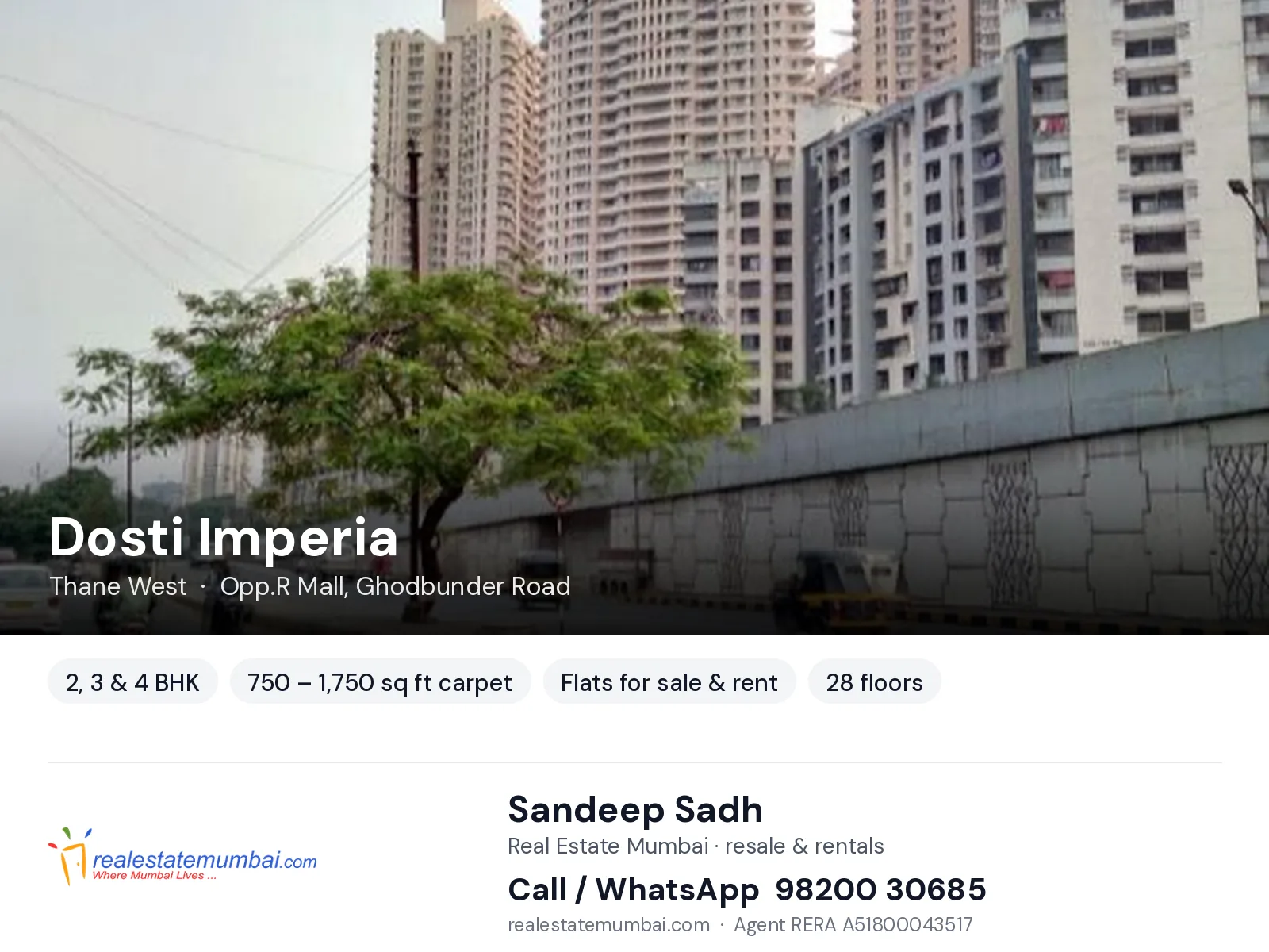 Dosti Imperia, Thane West — 2, 3 & 4 BHK flats for sale & rent | Real Estate Mumbai, Sandeep Sadh 98200 30685