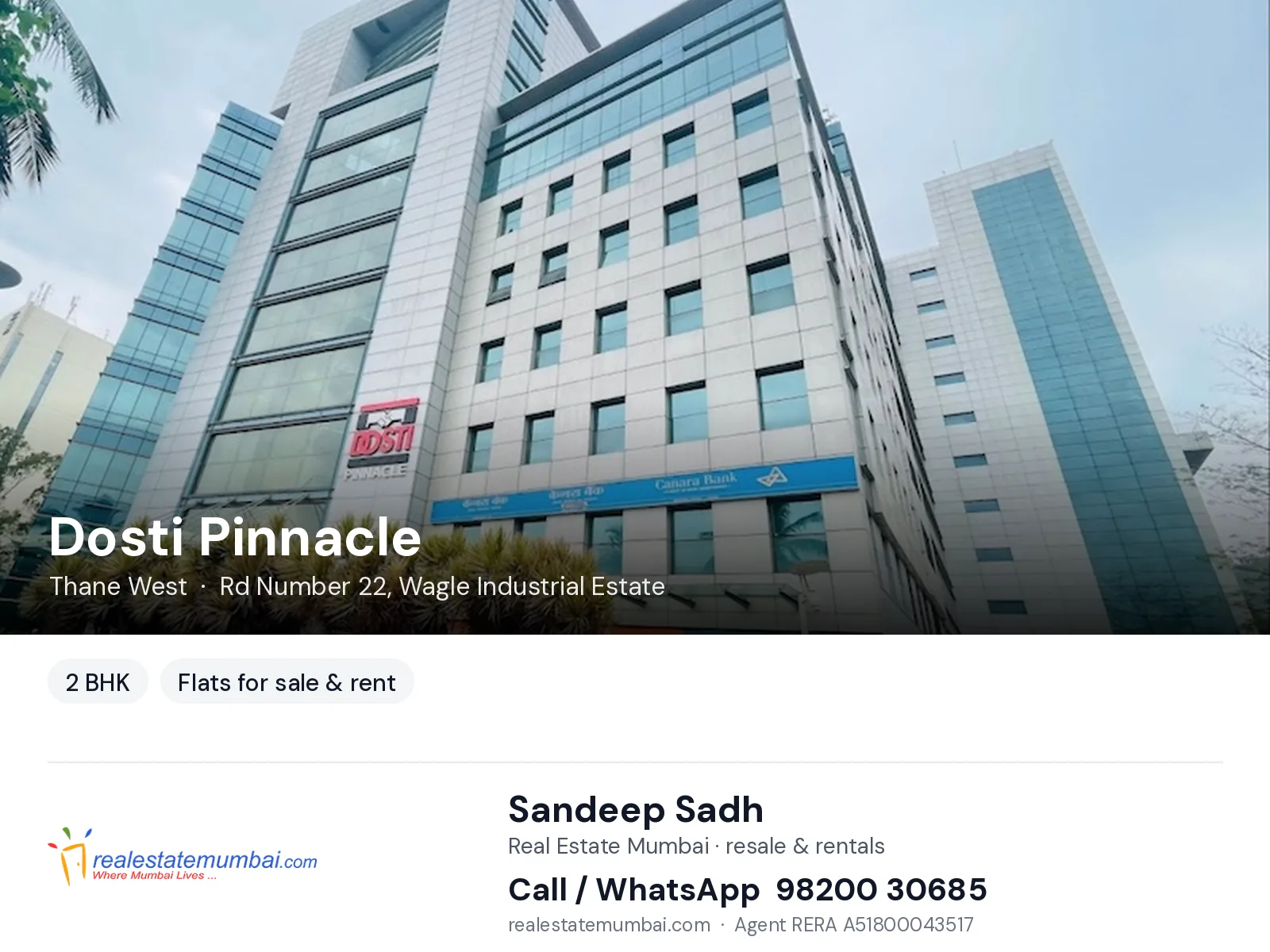 Dosti Pinnacle, Thane West — 2 BHK flats for sale & rent | Real Estate Mumbai, Sandeep Sadh 98200 30685