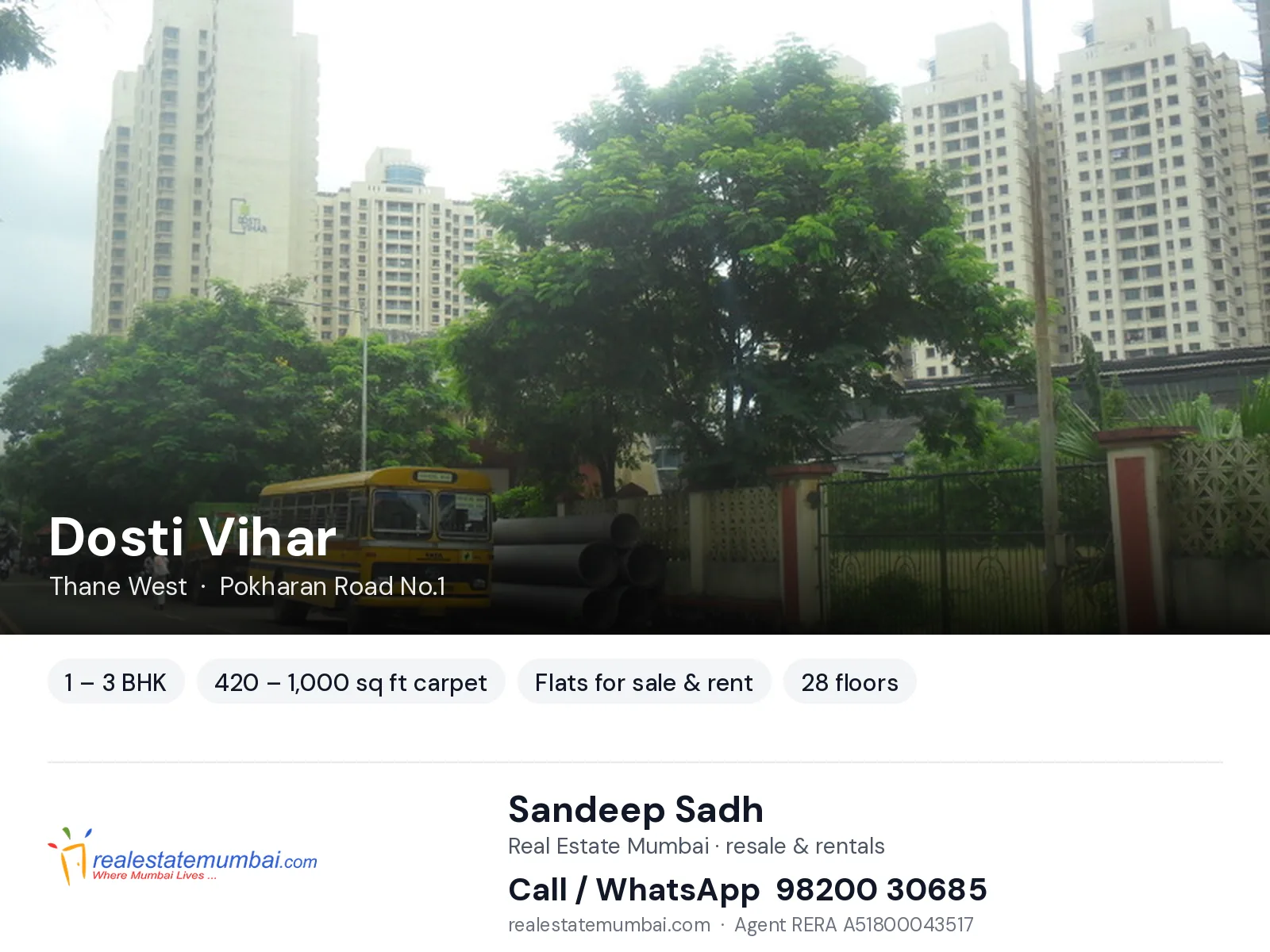 Dosti Vihar, Thane West — 1 – 3 BHK flats for sale & rent | Real Estate Mumbai, Sandeep Sadh 98200 30685