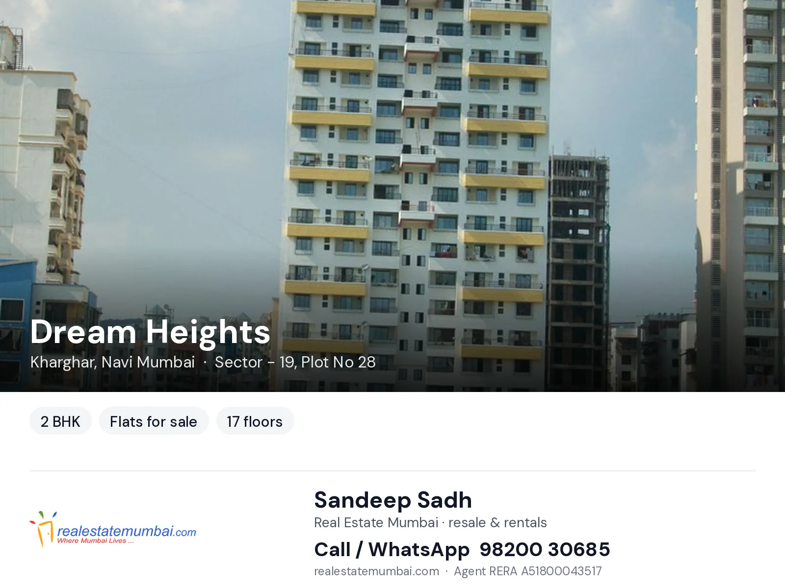 Dream Heights, Kharghar, Navi Mumbai — 2 BHK flats for sale | Real Estate Mumbai, Sandeep Sadh 98200 30685