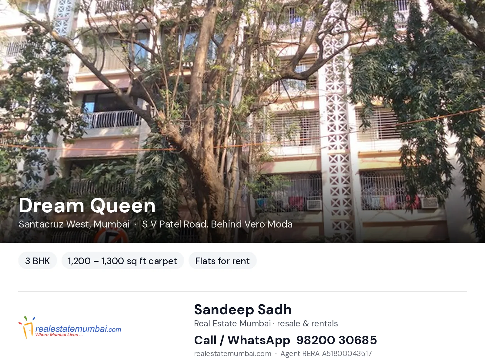 Dream Queen, Santacruz West, Mumbai — 3 BHK flats for rent | Real Estate Mumbai, Sandeep Sadh 98200 30685